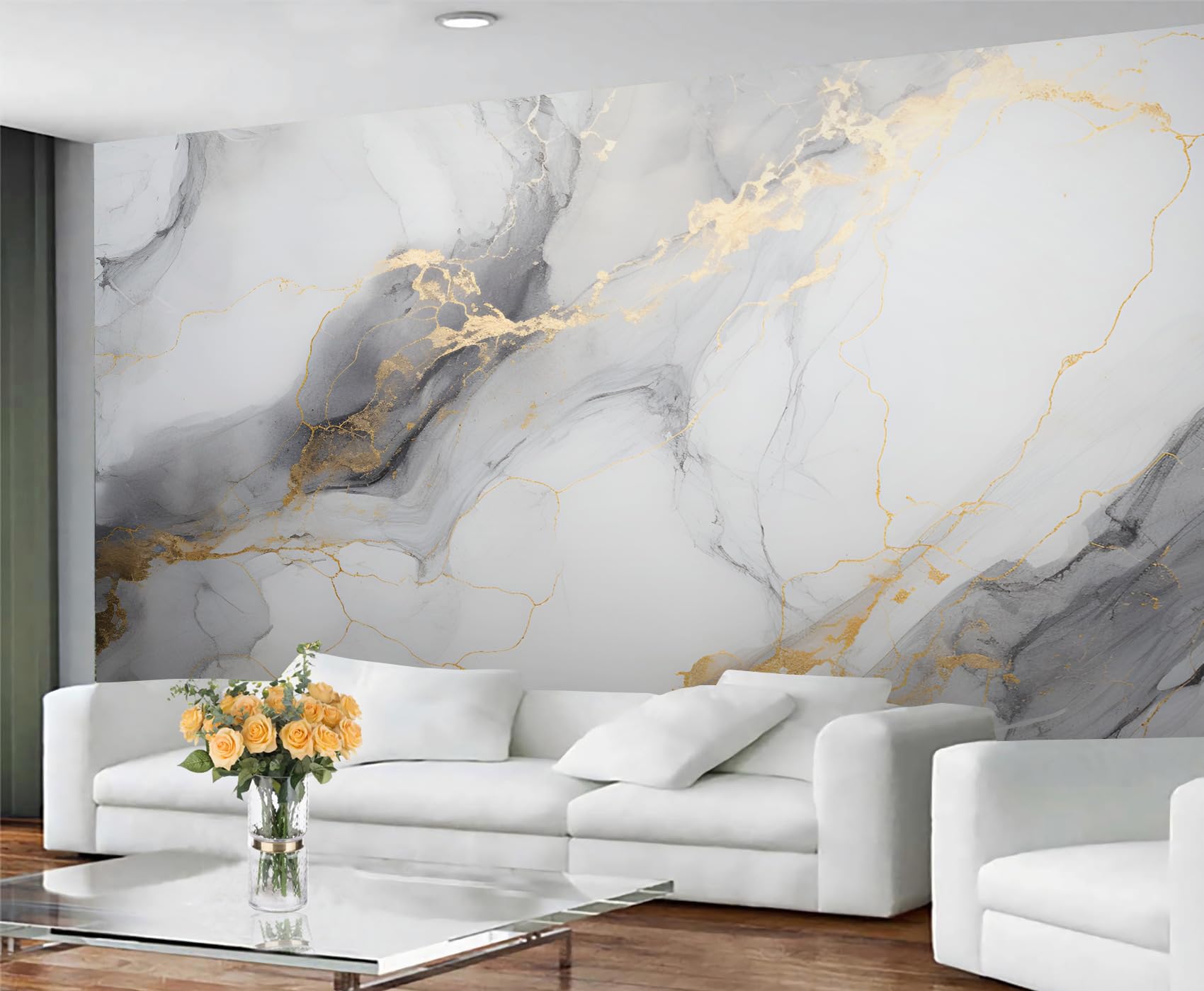 YXQAIED Marble Wallpaper, Gray Marble Wallpaper for Living Room, Platinum Texture Bedroom Wall Paper, Not Self Adhesive Modern Simple 3D Large Mural & Home Decor Poster, 400x280cm