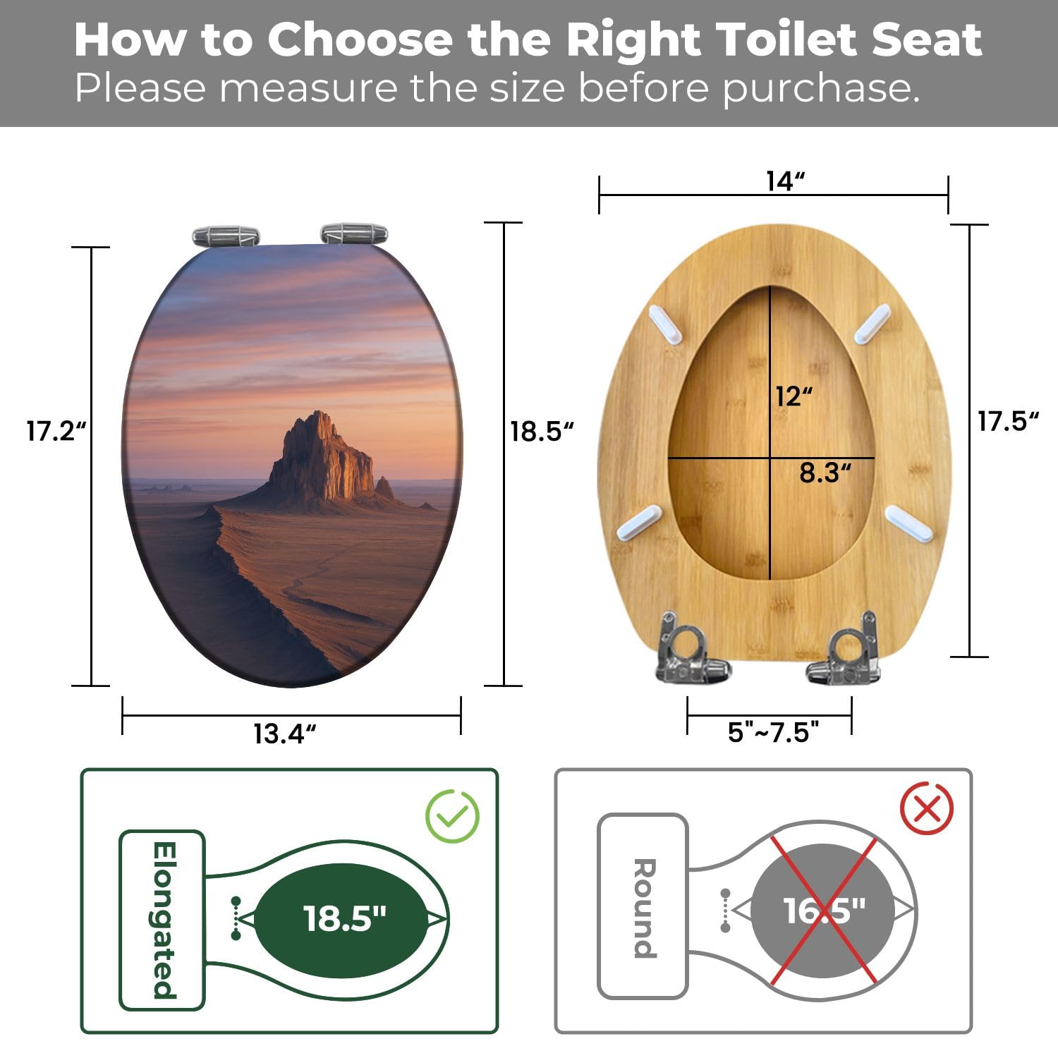 Sedile WC Allungato Decorativo In Legno con Copriwater, Cerniere A Sgancio Rapido con Chiusura Silenziosa, Facile Installazione, Stampa Aerea Della Riserva Indiana Navajo Di New Mexico Ship