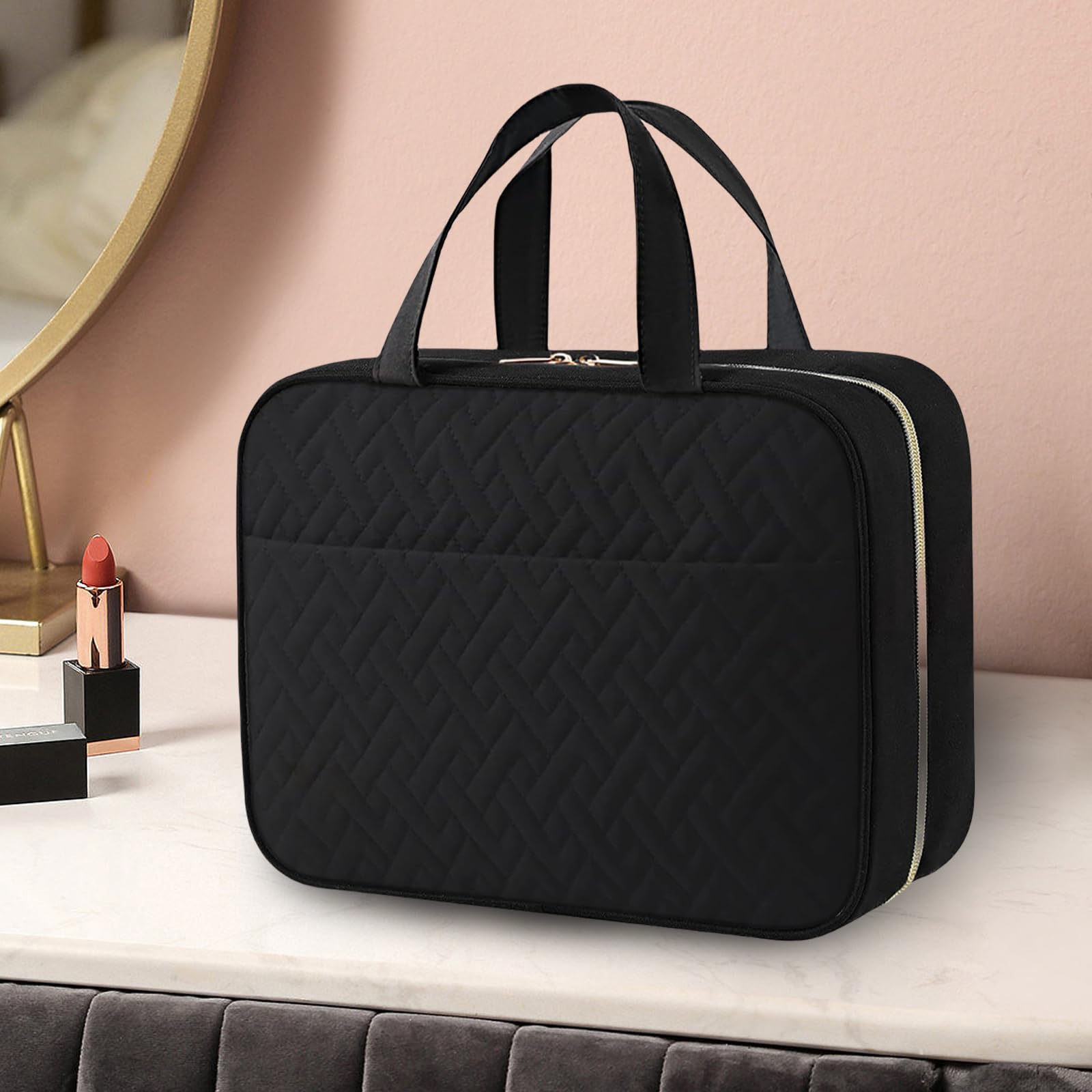 Neceser de viaje grande con gancho para colgar, bolsas de maquillaje espaciosas, organizador de cosméticos, bolsas de almacenamiento para mujeres y niñas