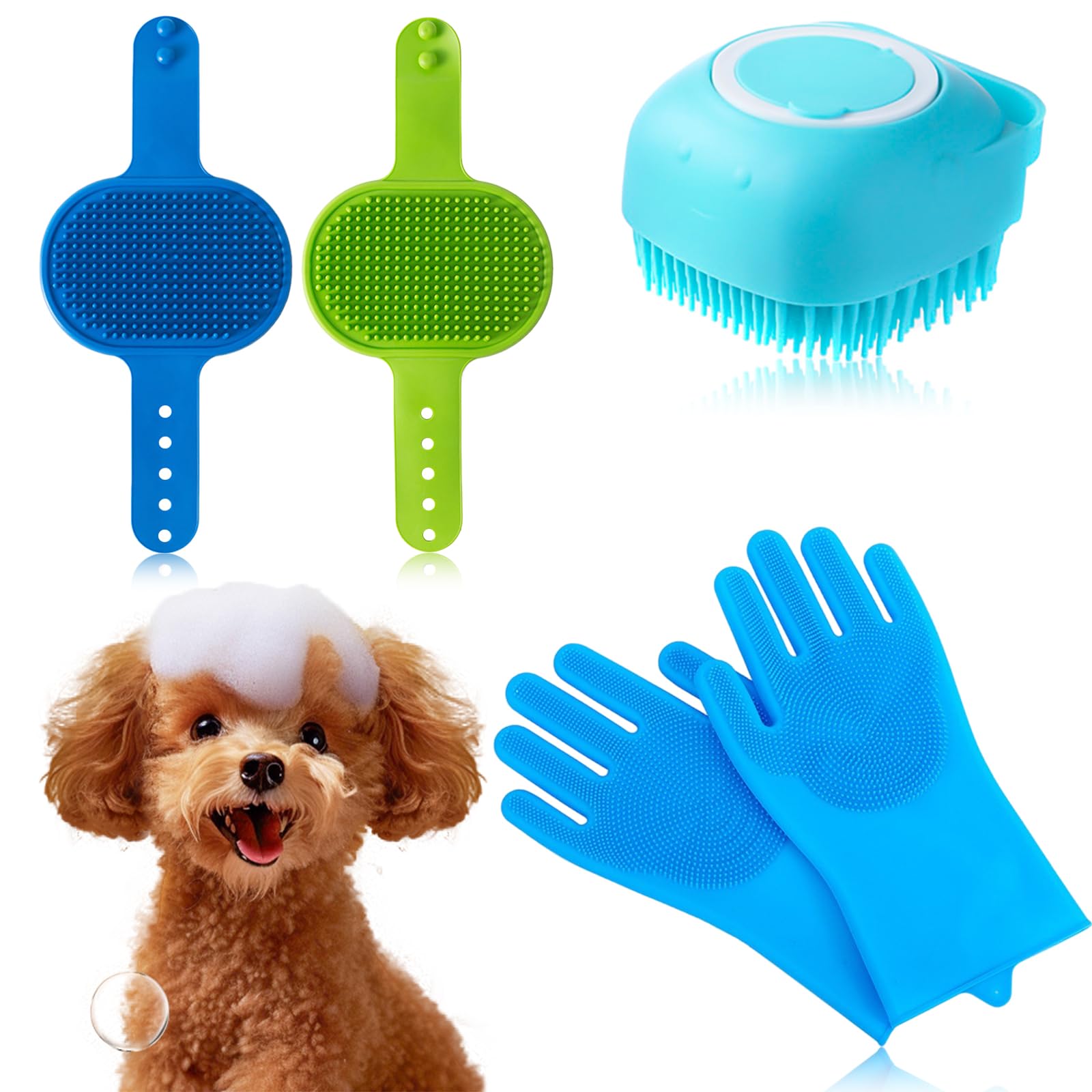 YIUWOD Juego de 4 con Peine Para Perros - Cepillo pelo Perro - Cepillo pelo Corto Perro - Asas Ajustables Para Perros Y Gatos de Pelo Largo y Corto HúMedo y Seco Masaje, DesparasitacióN