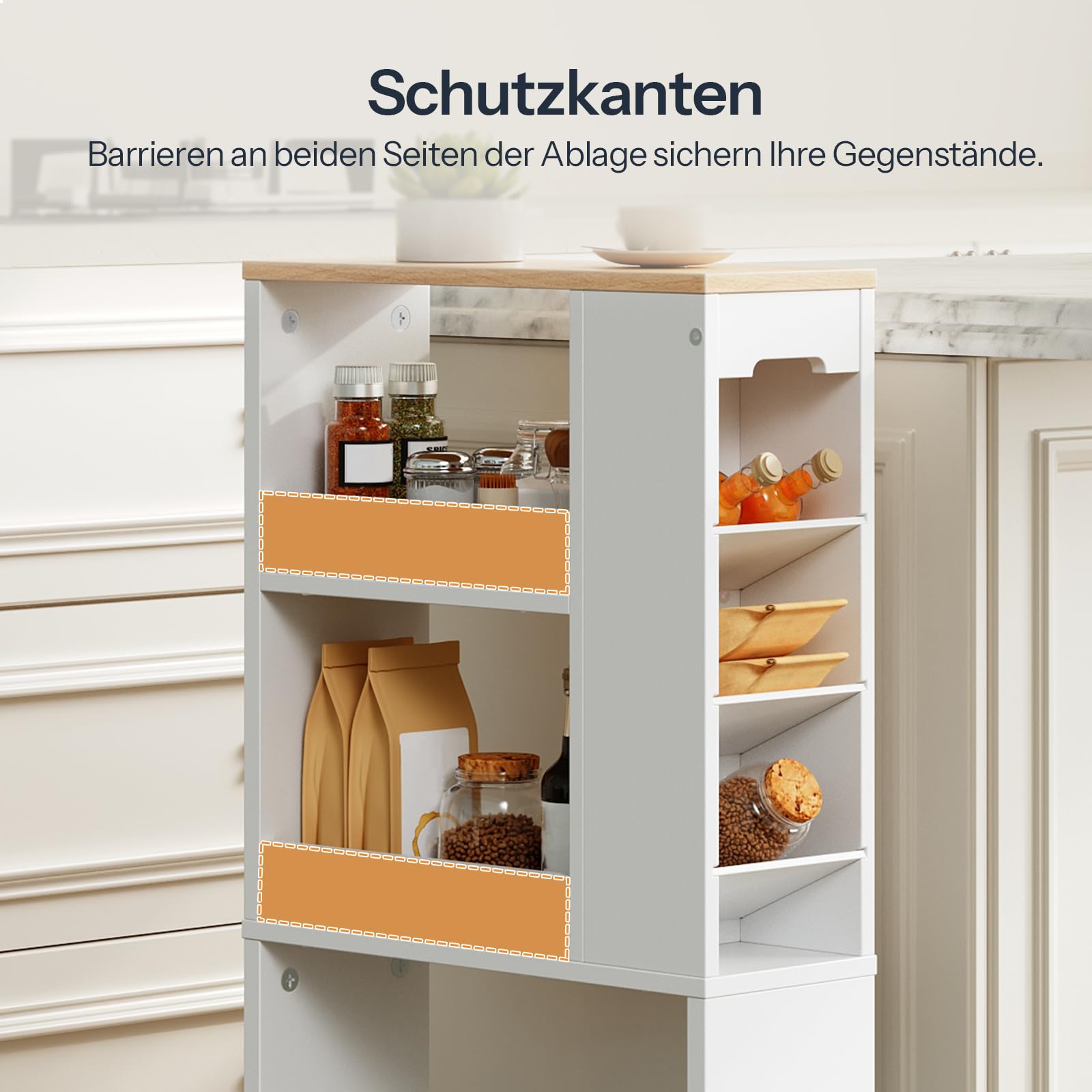 HOOBRO Servierwagen, Küchenwagen 4-stöckiger, Schmaler Rollwagen mit 4 Feststellbaren Lenkrollen, 40 x 15 x 85,5 cm, Küchenregal für kleine Räume, Küche, Bad, Wohnzimmer, Weiß und Holzfarbe EWN84TC01