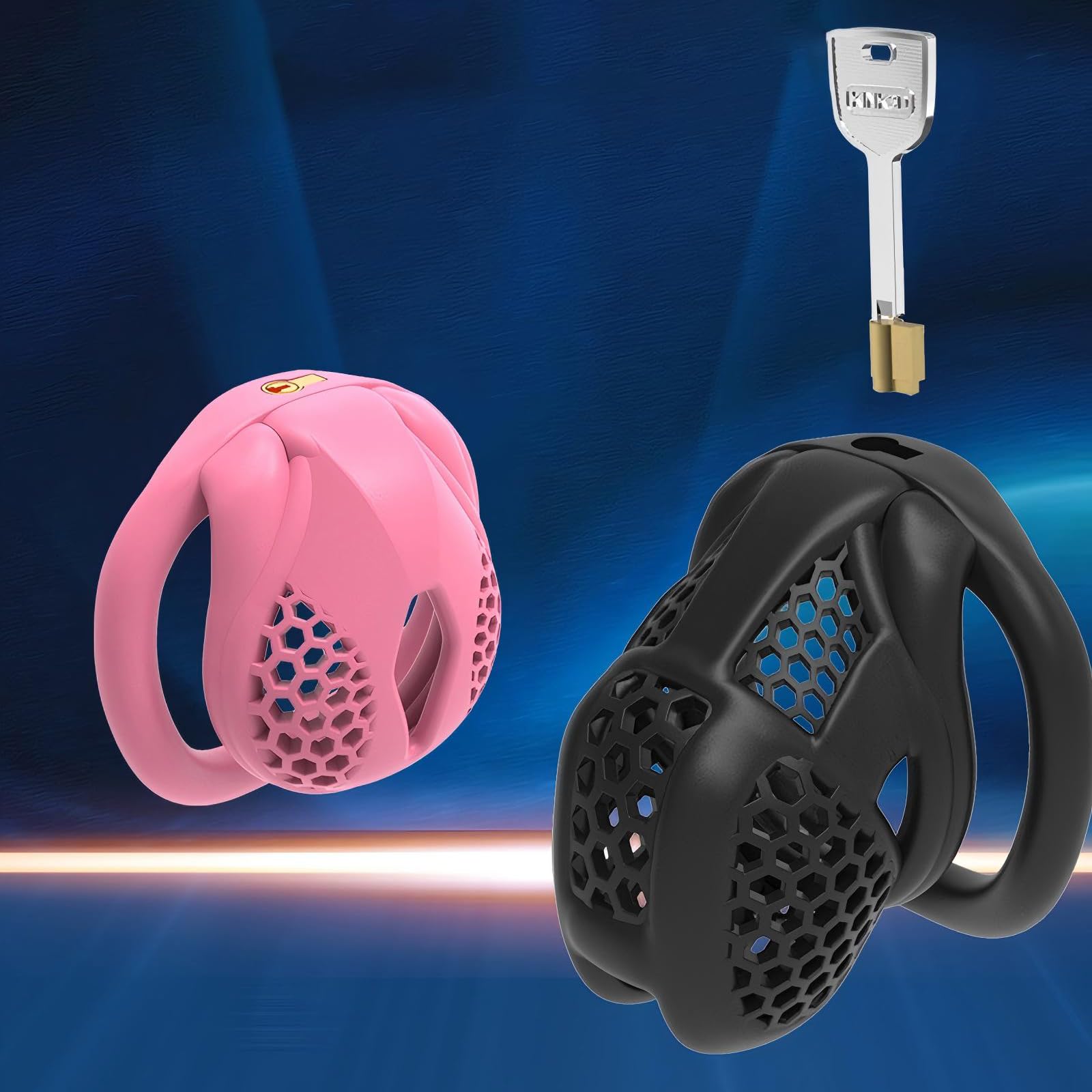 Cage Chastetée pour Homme Cage de Chasteté Pénis avec 4 Anneaux de Tailles Différentes Ceintures de Chasteté avec Serrure Invisible pour le Bondage du Pénis Sex Toys Chastity Cage (Micro,Pink)