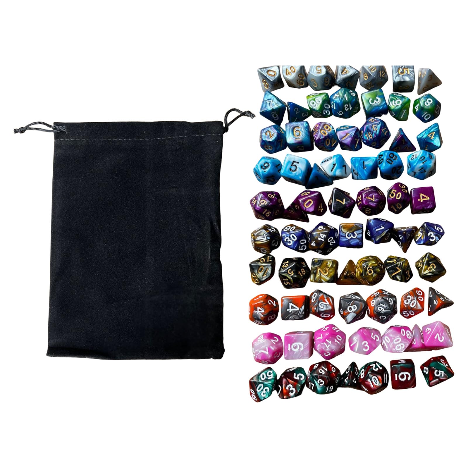 Set di 70 dadi acrilici multilato, cubi poliedrici, 10 cubi da tavolo colorati, facili da leggere, durevolezza
