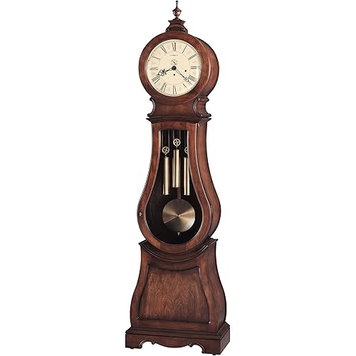 Howard Miller Arendal Grandfather Clock, Convex Glass Crystal Wood Finish with Single-Chime German Movement, Adjustable Levelers Pendulum Bob Portable Floor Clocks for Bedroom & Office
