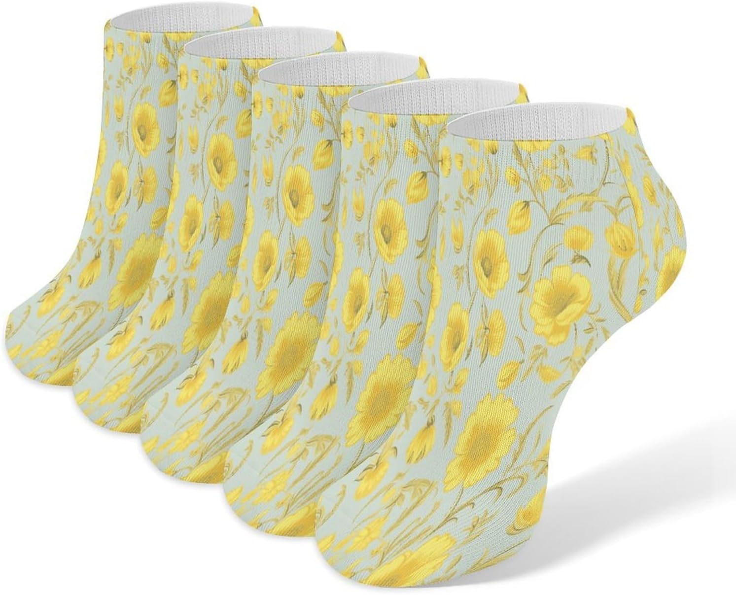 Yellow Flower Ankle Sock,Cushioned Crew Socks Low Cut Compression Running Sock with Ankle Support for Men Women(5 Pairs)