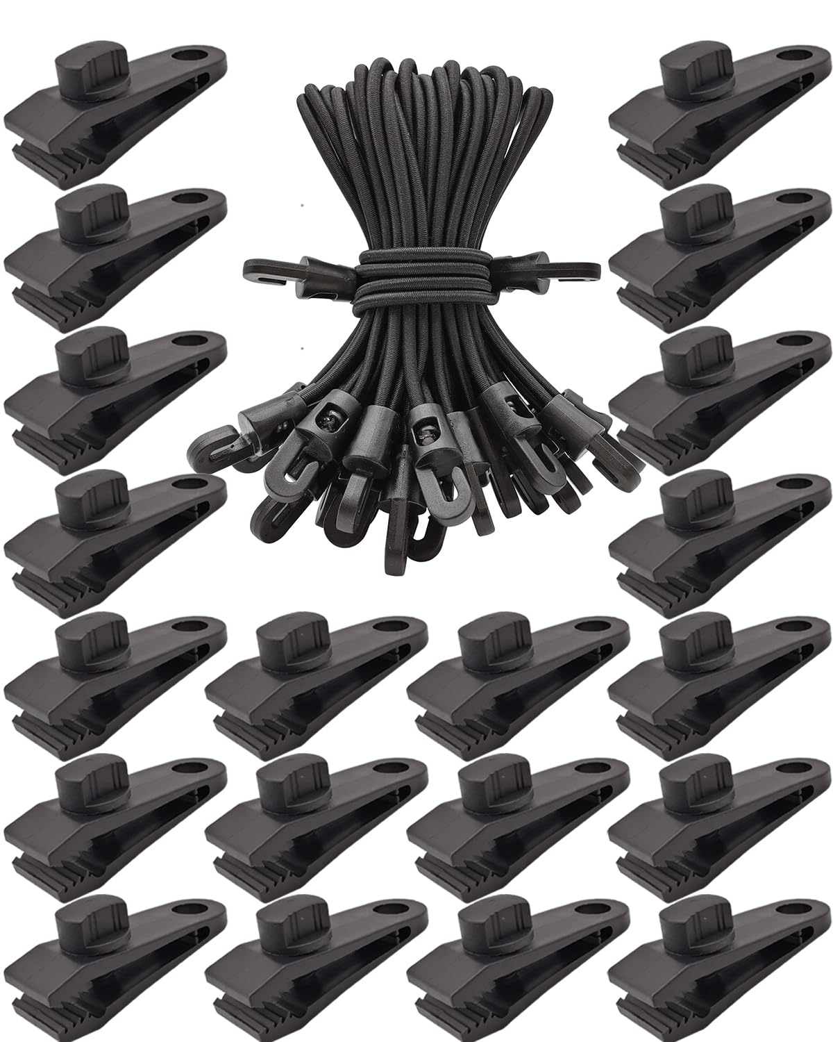 Pack de 40 cuerdas elásticas con clips para asegurar el toldo de camping y cubiertas de coche 1