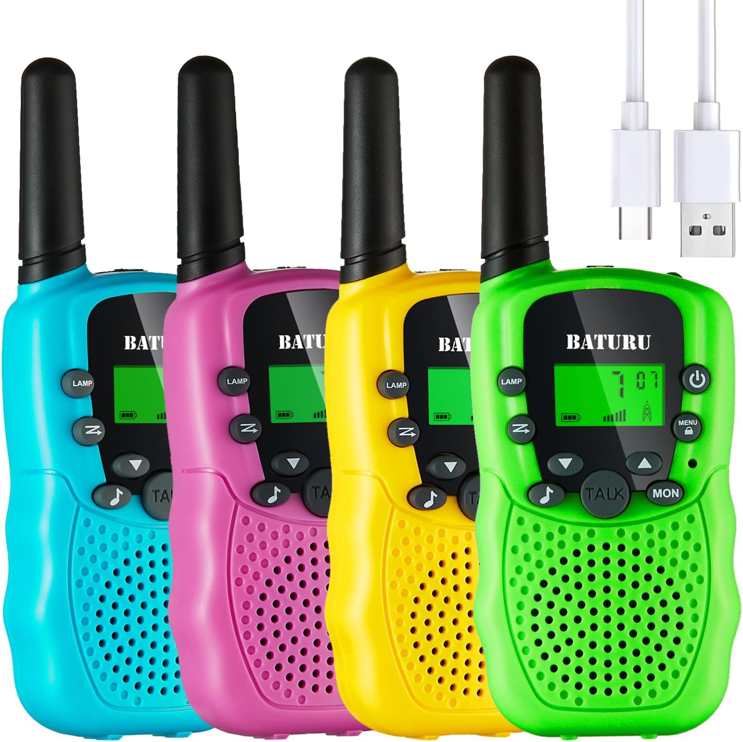 - Walkie Talkies for Kids 4 Pack, 3 Miles Long Range Walkie Talkie with Clear Sound, Outdoor Toys for Boys Girls, Easter Gifts/Easter Basket Stuffers for Girls Boys (Blue Pink Yellow Green)
