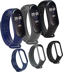 Kit 3 Pulseiras para MI Band 3 e 4 Cores Preto Azul e Cinza Silicone Bracelete Com Pino Resistente Prova DÁgua