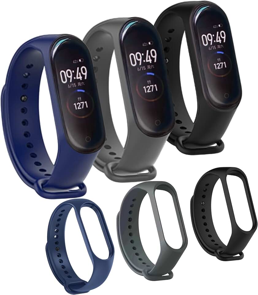 Kit 3 Pulseiras para MI Band 3 e 4 Cores Preto Azul e Cinza Silicone Bracelete Com Pino Resistente Prova DÁgua