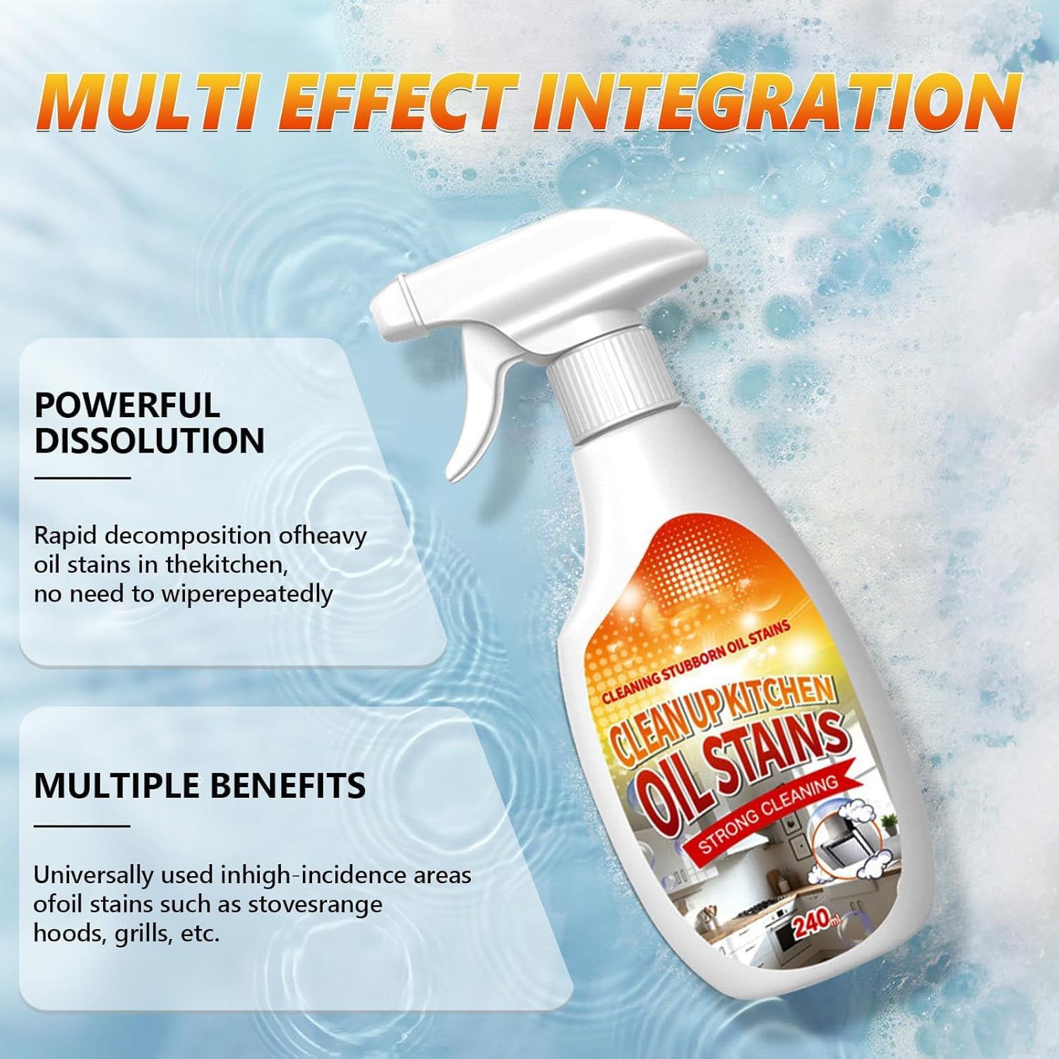 Heavy-Duty Kitchen Degreaser Foam Cleaner – Multipurpose Oil Stain Remover Spray, Kitchen Oil Multi Function Foam Cleaner Spray for Appliances Countertops Range Hoods