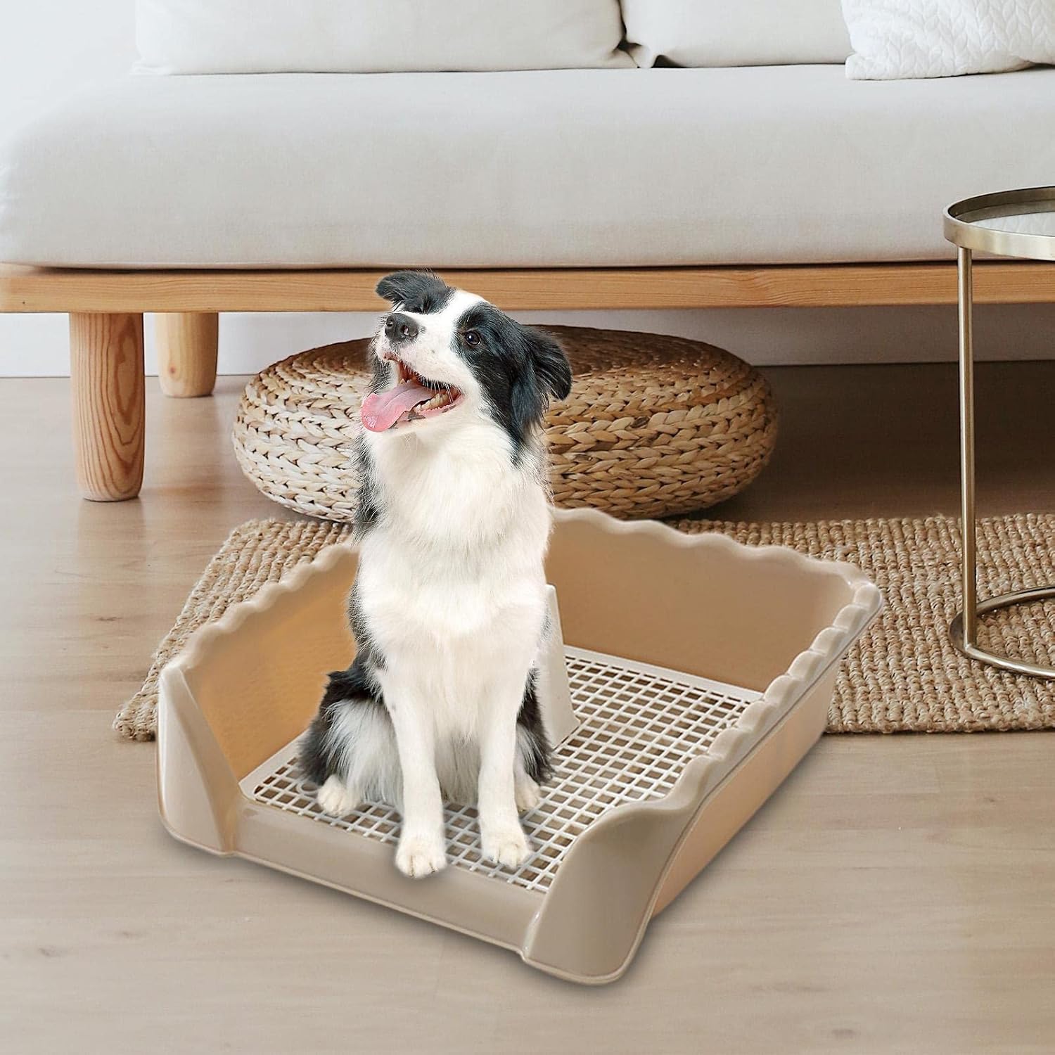 Dog Potty Tray with Fence Loo Pad Small Dog Urinal Keep Floors Clean Splashing Mat Dog Toilet for Training Hamster Restroom, Brown