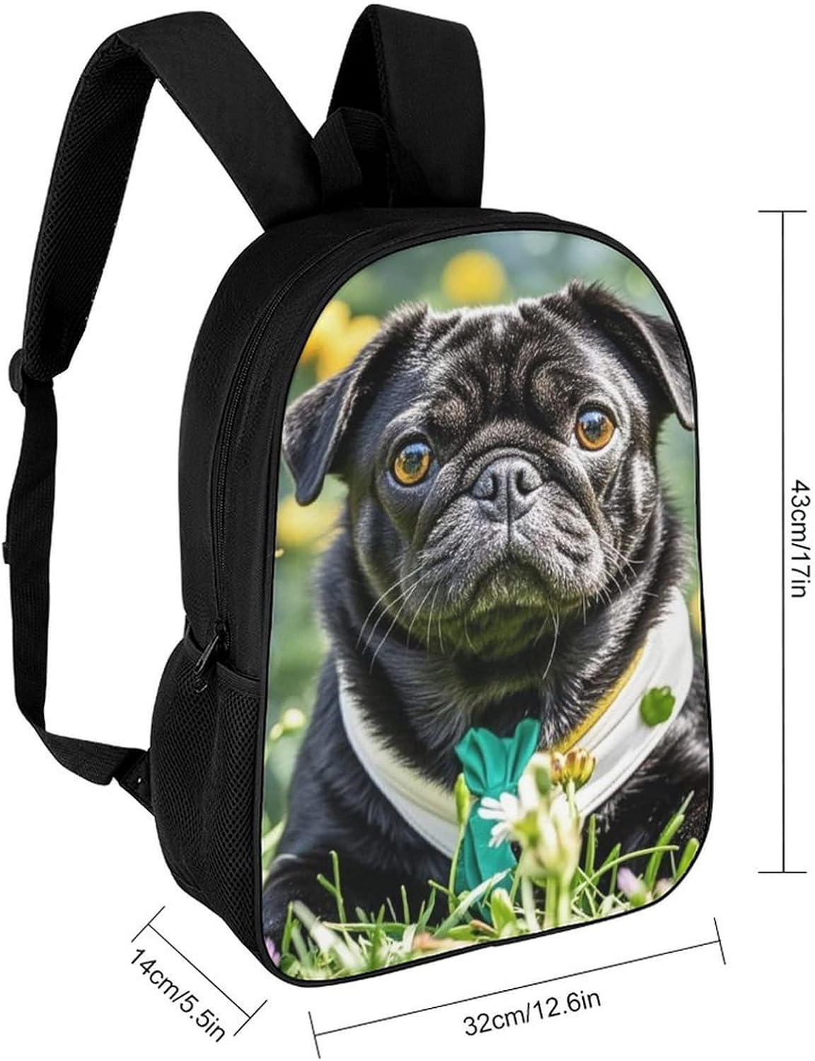 Cute Black Pug Dog 17 Inch Laptop Backpack, College Bookbag image 2