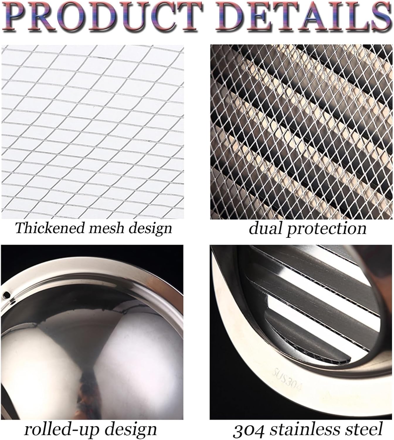 Vent cover, Vent Duct Cover, Round Soffit Air Vent, Louvered Vent Hood, Exhaust Hood Vent, Cap Vent Round, 304 Stainless Steel Wall Vent Hood, With Fly Screen Mesh, for Ventilation And Exhaust )
