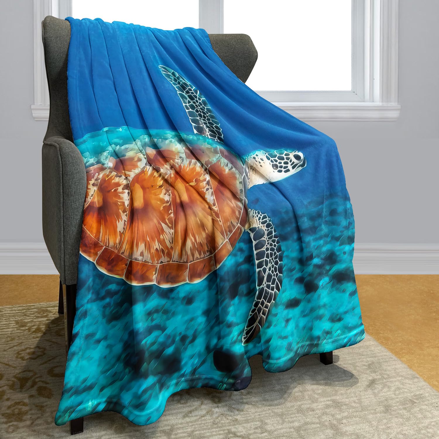 YISUMEI - 150 x 200 cm Decke - Wirkliche Schildkröte, die blaues Meer schwimmt Fleecedecke,Kaschmir-Gefühl Kuscheldecke Geeignet für Bett oder Sofa