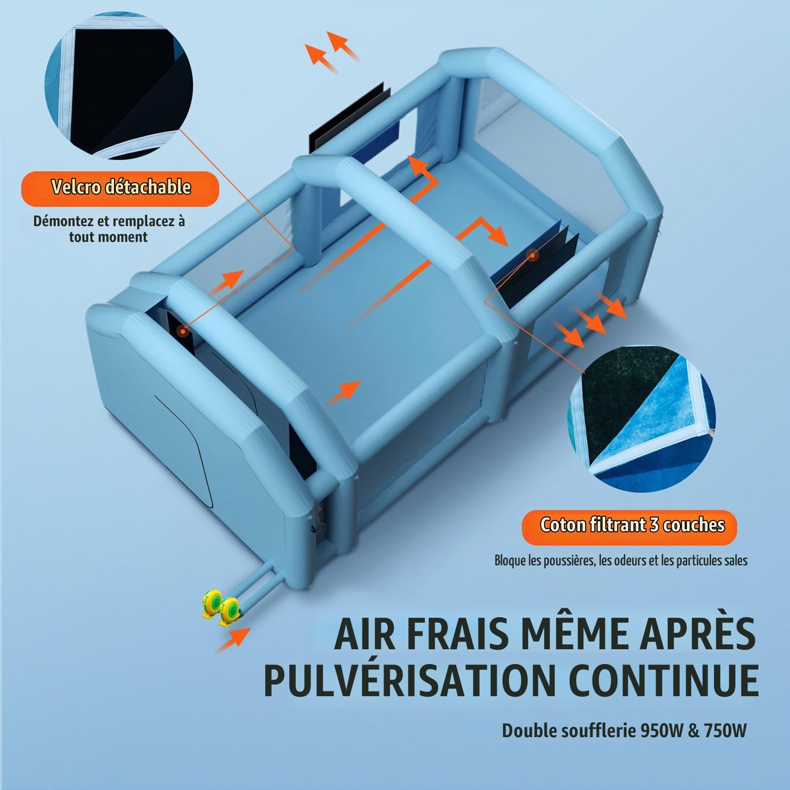 VEVOR Cabine de Peinture Gonflable 10x6x4 m Tente Peinture Gonflable Automobile en Tissu Oxford 210D avec Système de Filtration 2 Souffleurs Station de Travail pour Pose de Peinture Atelier Garage