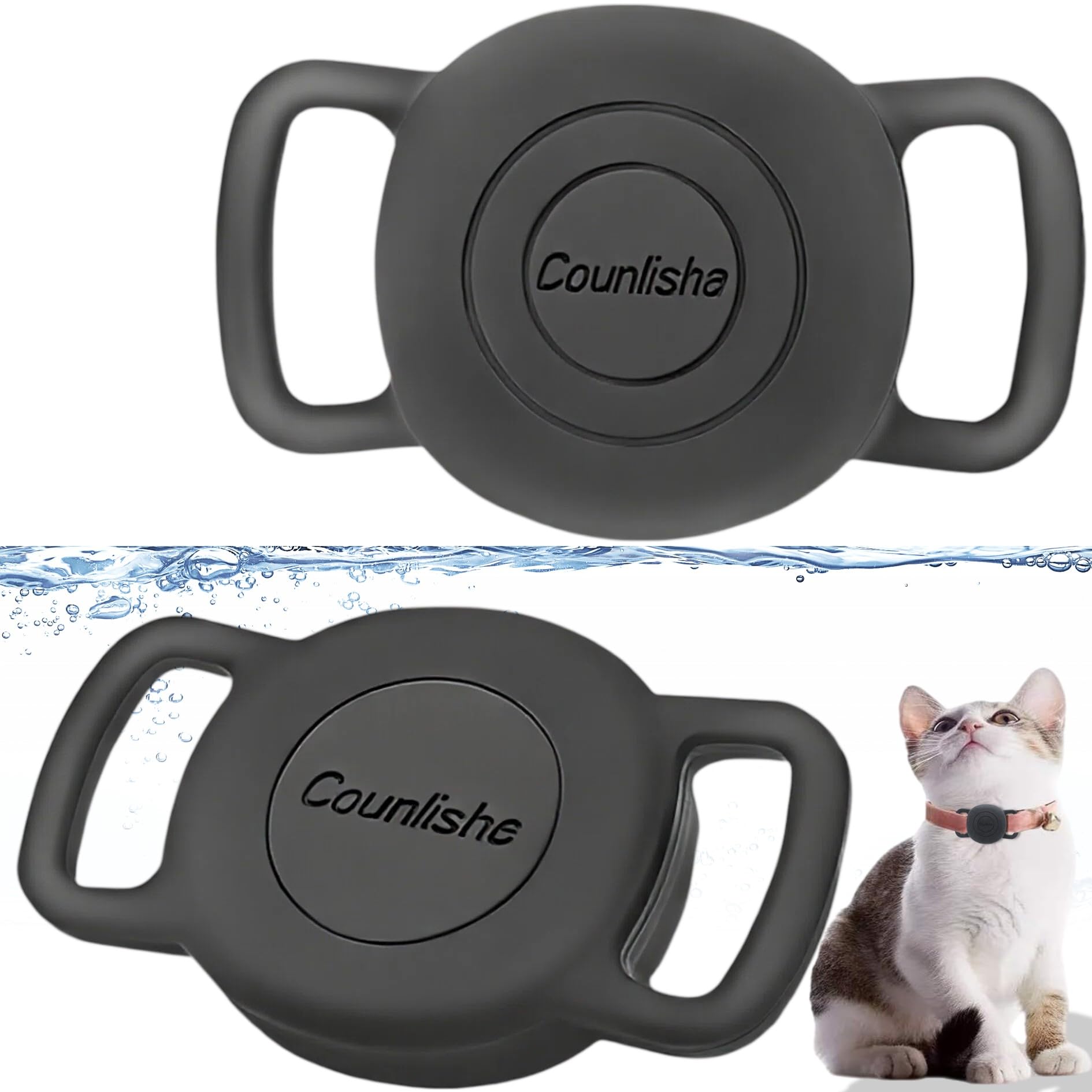 silicone holder for tile sticker (2024) for cat collar, slim durable cover tag for pet necklace accessories, waterproof case protect life360 sticker tracker for dog,bag (2 pack,black)