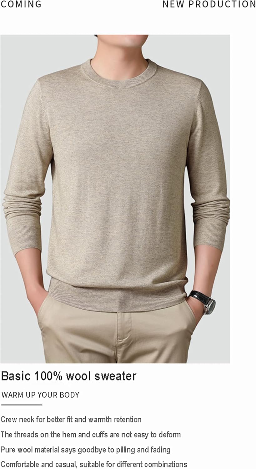 CYGE Men's Basic Merino Wool Sweater Fall/Winter Men's Crewneck Knitted Pullover M-3XL