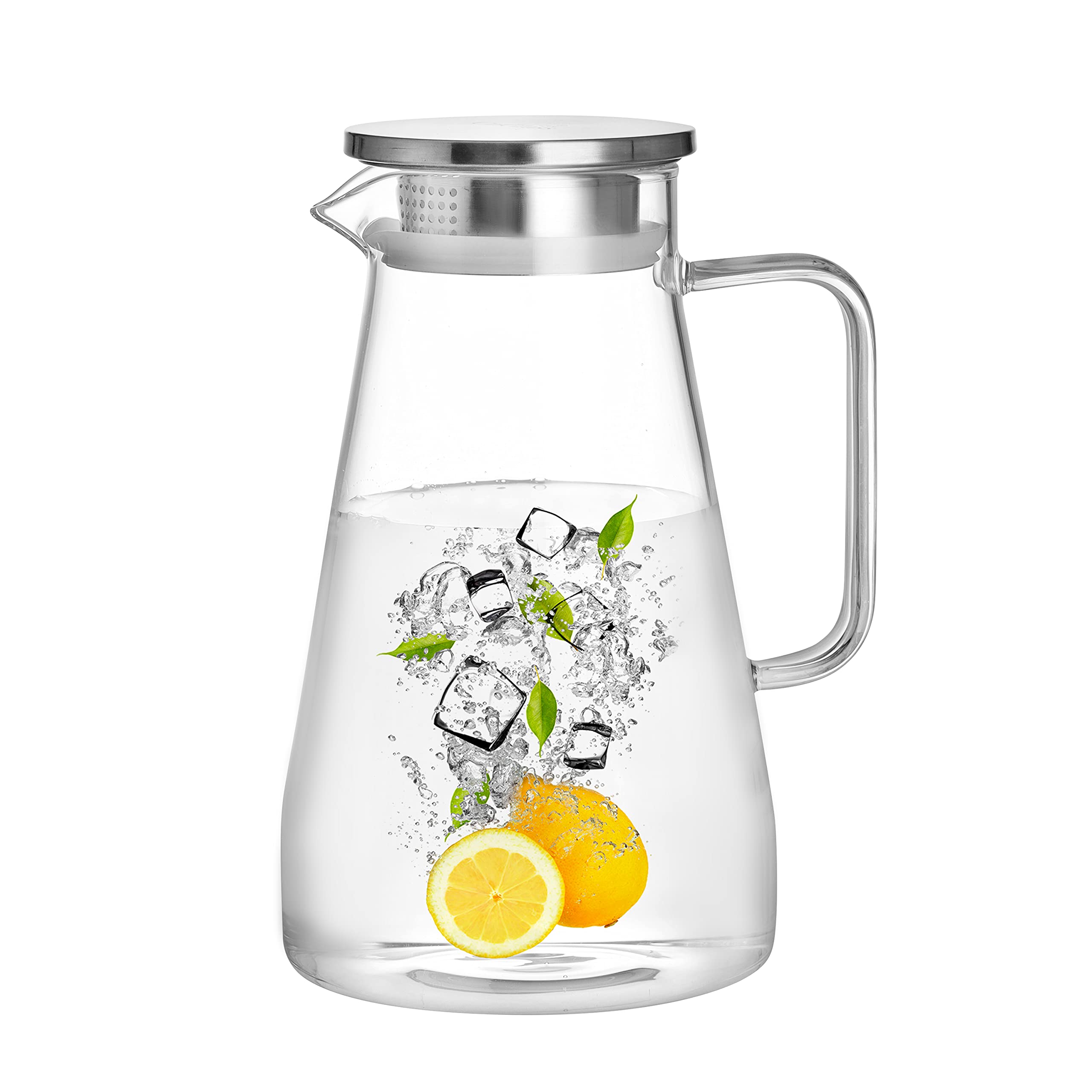 CNGLASS 1650ml/56oz Glass Pitcher with lid iced Tea Pitcher Water jug hot Cold Water Wine Coffee Milk and Juice Beverage Carafe