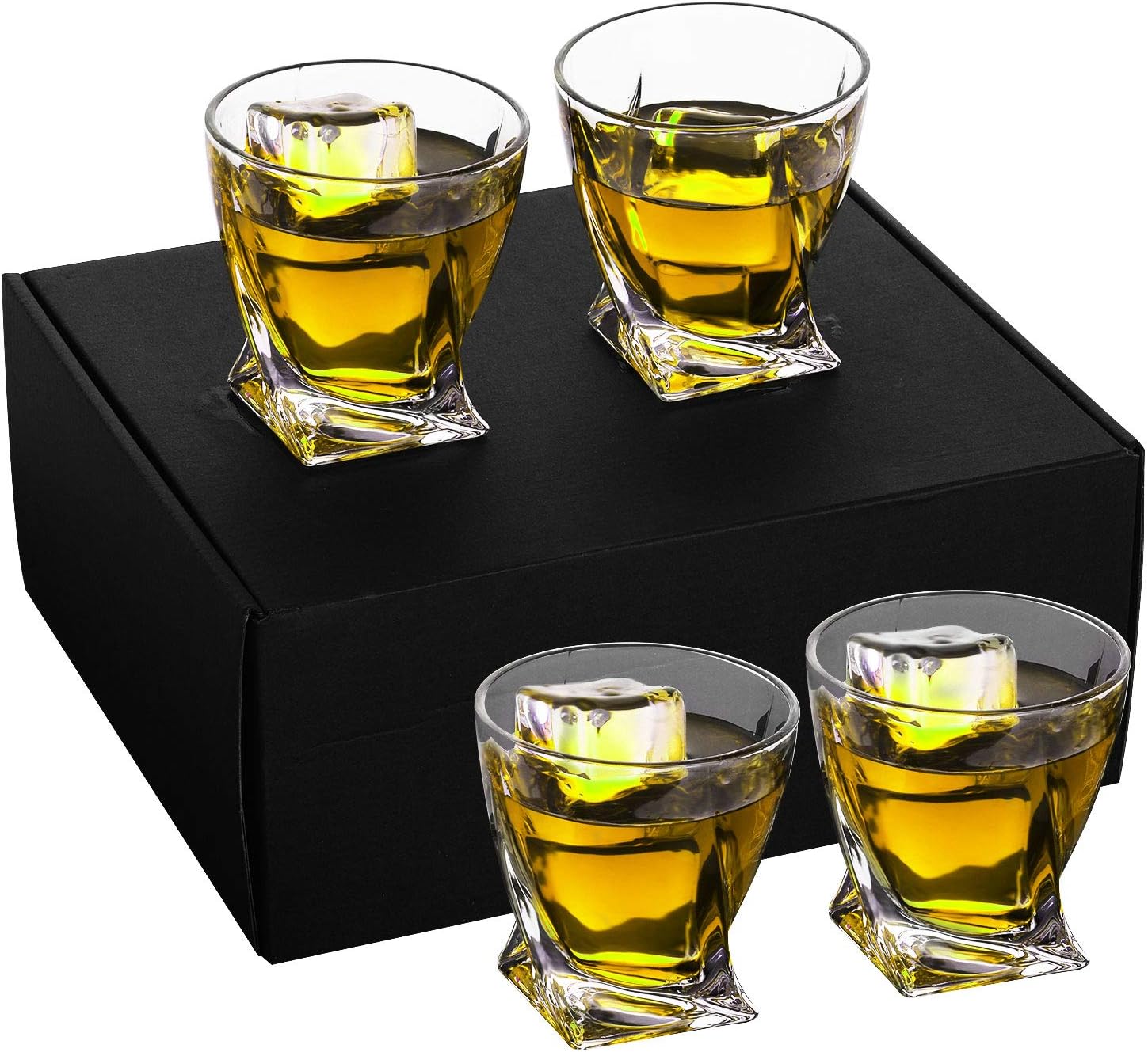Patalachiファンタジーツイストウイスキーカップ300ml鉛フリークリスタルウイスキー濃厚酒カップワインタンブラーガラスマグ ヴィンテージロックスタイル飲めるブルボンモルトコニャックブランデーヴィンテージ 4個セット Faz Co Zm