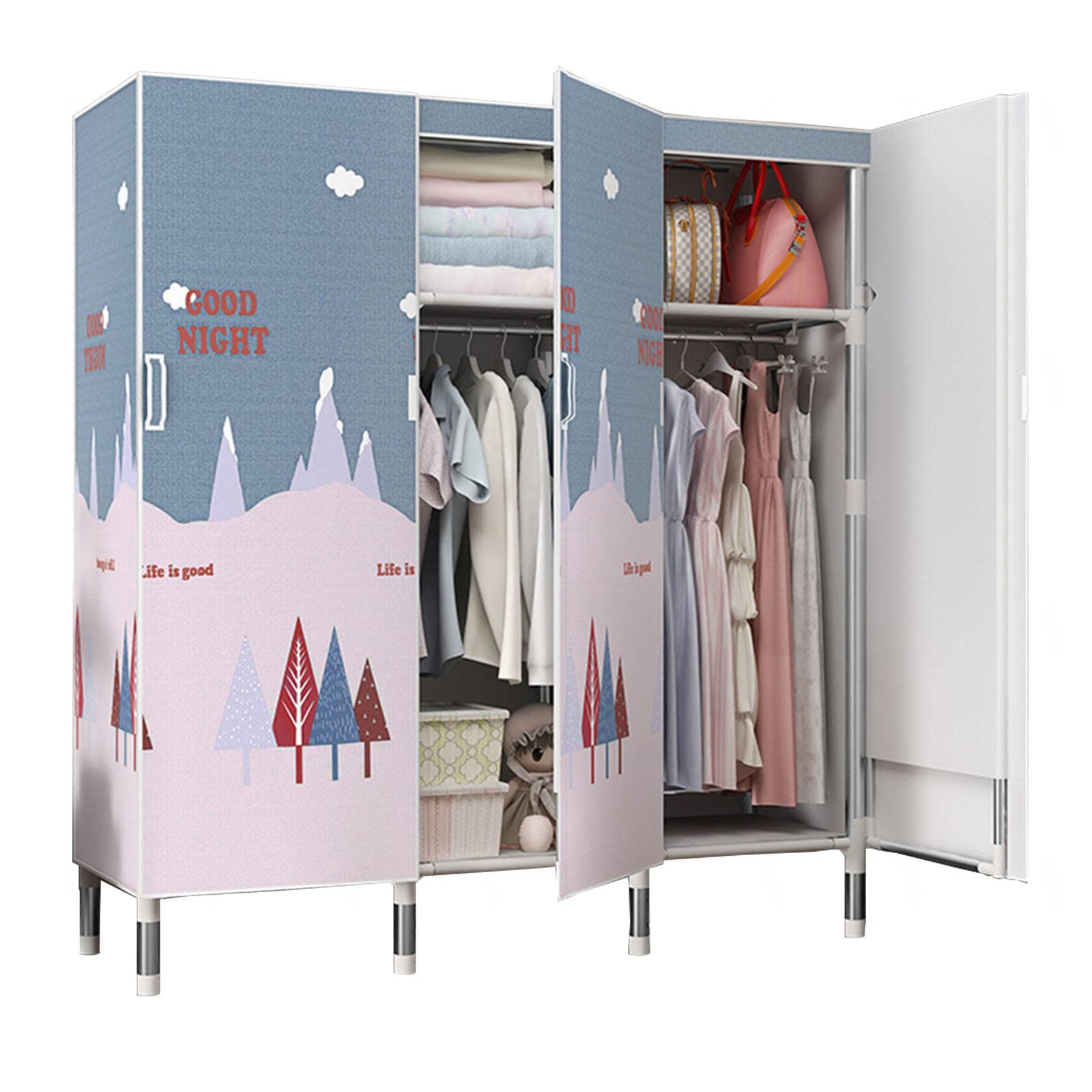 Armario, Armario de Tela Plegable con Barras para Colgar, Armario Organizador de Armario, Armario para Ropa, Organizador de Ropa para Dormitorio, A-125x50x172cm