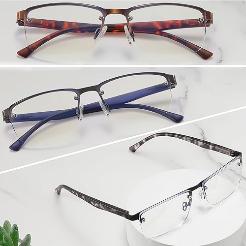 Miniatura 3 de Readersoul Paquete de 3 lentes de lectura para hombre, bloqueo de luz azul, lectores de computadora de medio marco con bisagra de resorte