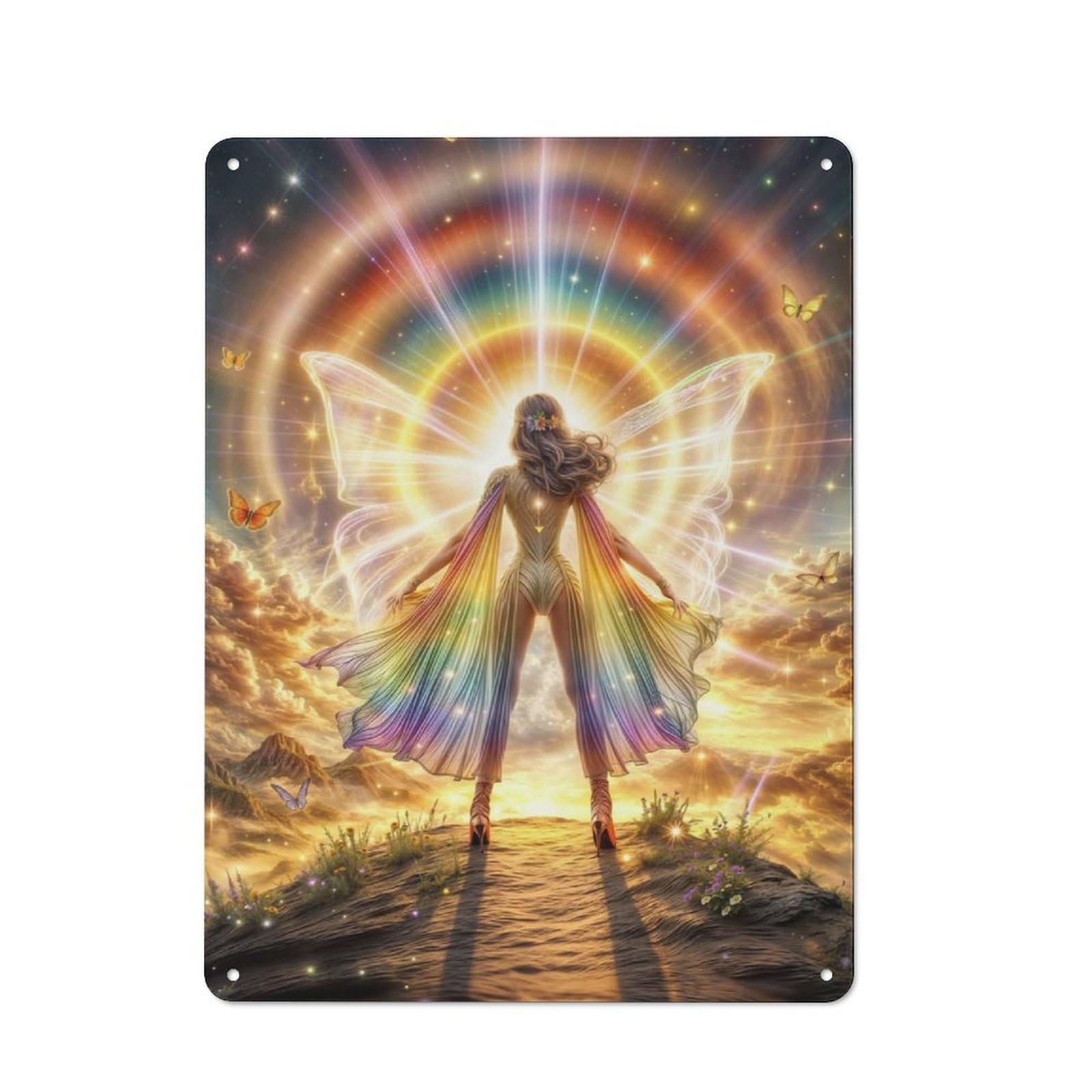 Junmoney Style-21 Metal Wall Sign 40X30cm Featuring Radiant Rainbow Goddess For Café Or Restaurant, A New Home Present For Hospitality Interior Collectors