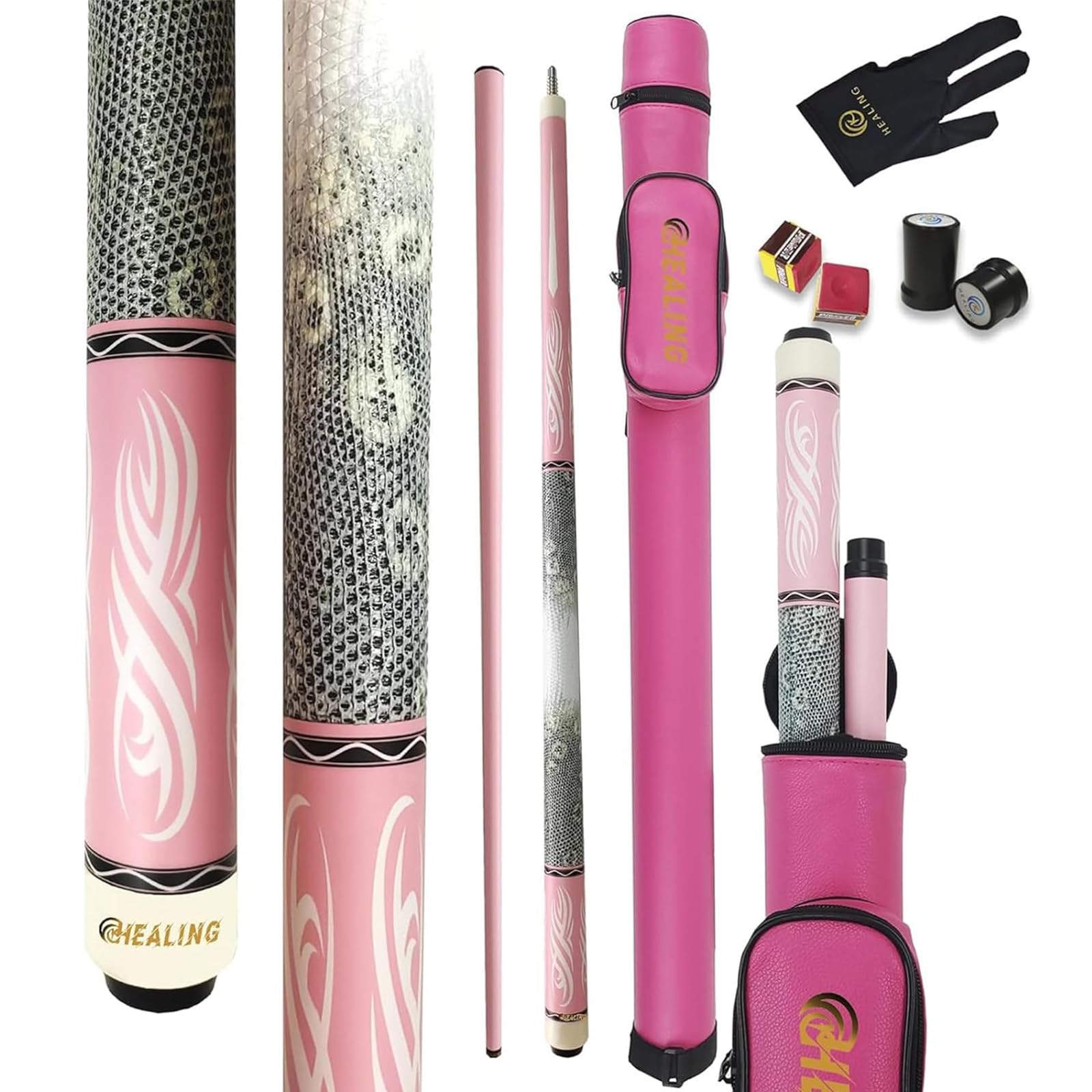 OKHEALING Queue de Billard Professionnel en Fibre de Carbone pour Femmes, Diamètre de tête 12.4mm, 58 ", Queue de Billard Français Durable et Légère, Sac de Rangement Inclus
