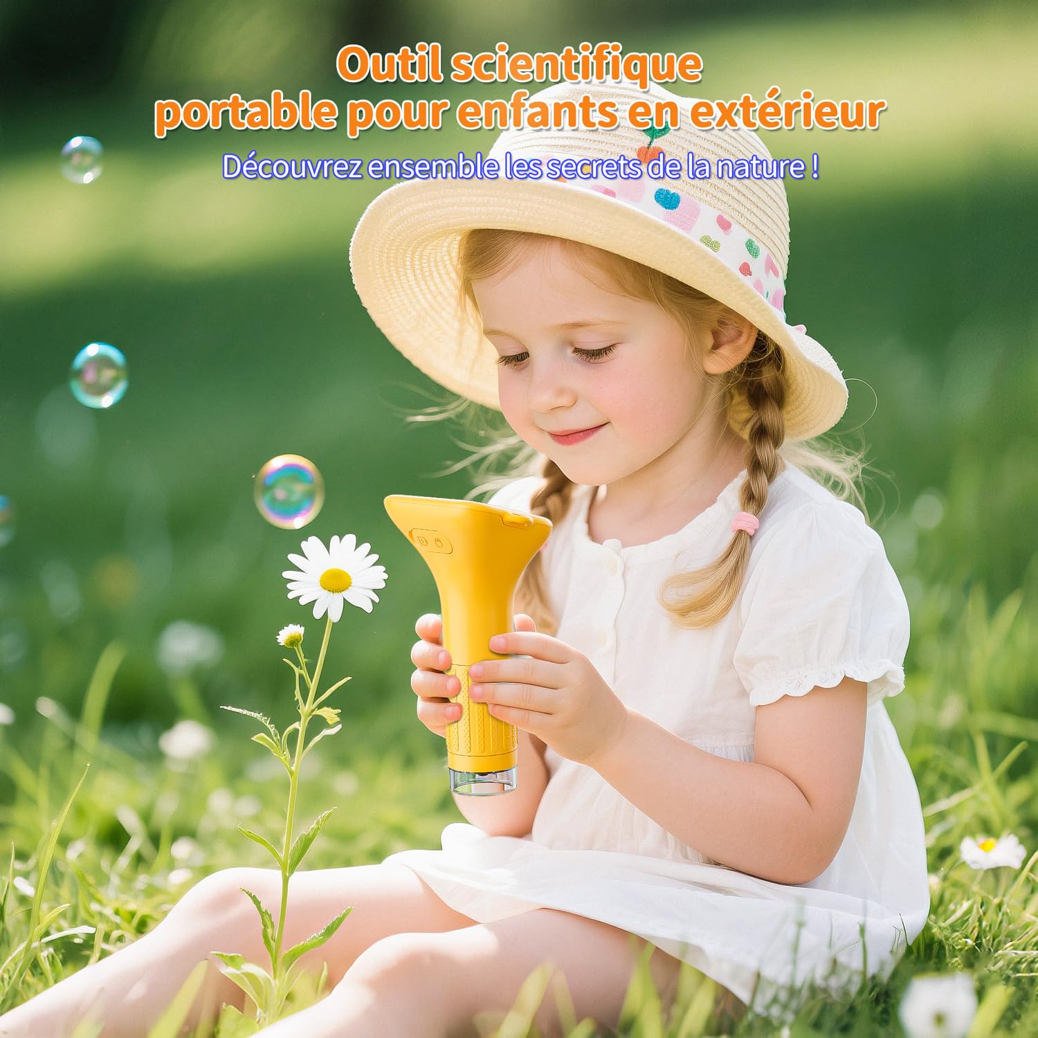 SKYBASIC Microscope Numérique pour Enfants avec Écran IPS 2.0 Pouces, Rechargeable, Grossissement 1000x, 8 Lumières LED, pour Enfants de 4 à 8 Ans（Jaune）