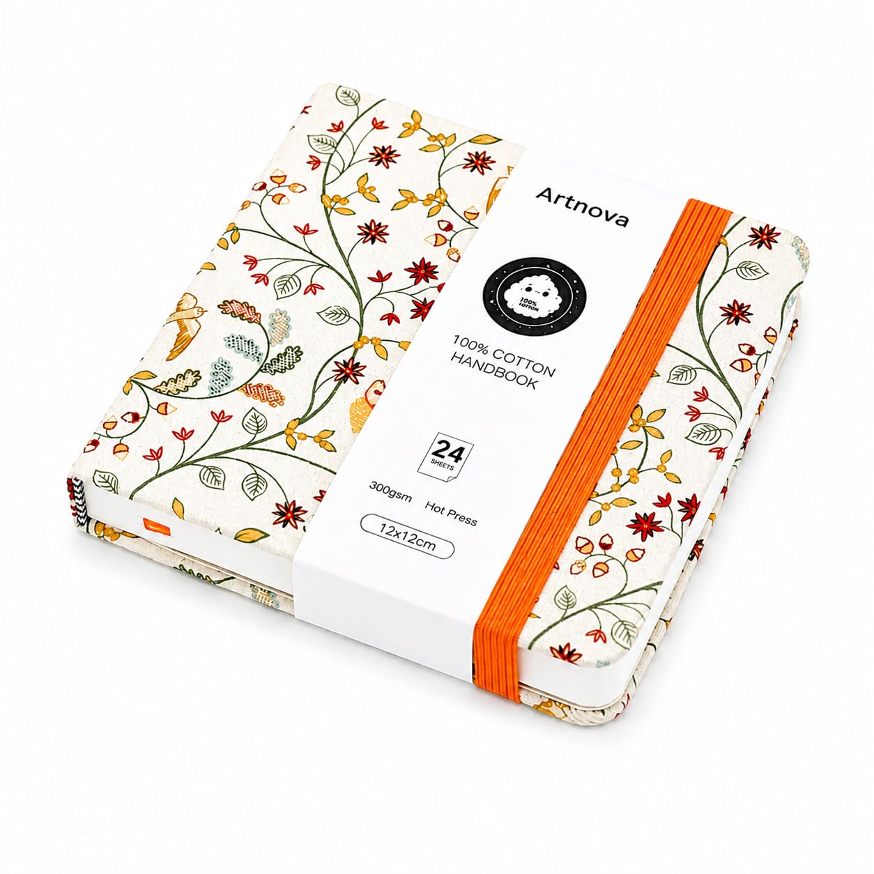 Sketchbook de viaje 12×12 cm – Libreta artística 300 gsm Hot Press con cubierta algodón 100% – Cuaderno de bocetos para acuarela, tinta, lápiz, óleo y acrílico portátil (Ramas)
