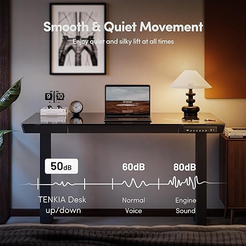 Miniatura 6 de CubiCubi Escritorio eléctrico de pie con cajones de 48 × 24, escritorio de cristal de altura ajustable de una pieza, escritorio de pie ajustable de