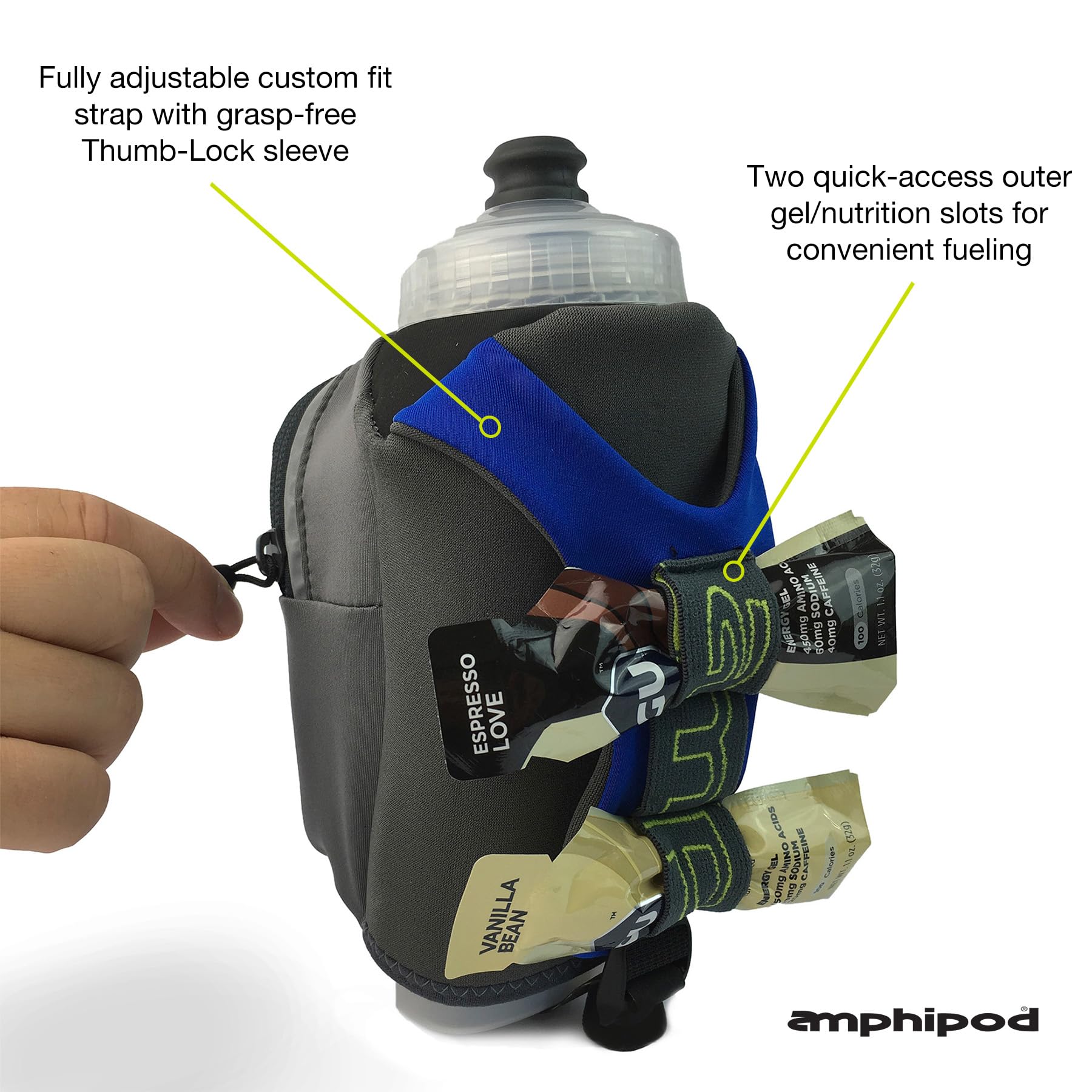 Amphipod Hydraform Ergo Handheld Water Bottle – BPA-Free, 20 Oz, Low-Profile Design For Running & Hiking (Blue) - View #2