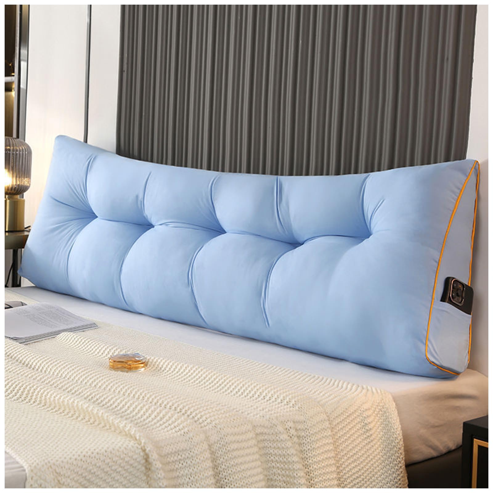 2,150cm,Cojín De Respaldo, Almohada De Lectura para Cama, Almohada Doble para Cabecera, Cojín Grande, Cojín Triangular con Forma De Cuña para Cabecera De Dormitorio y Sofá