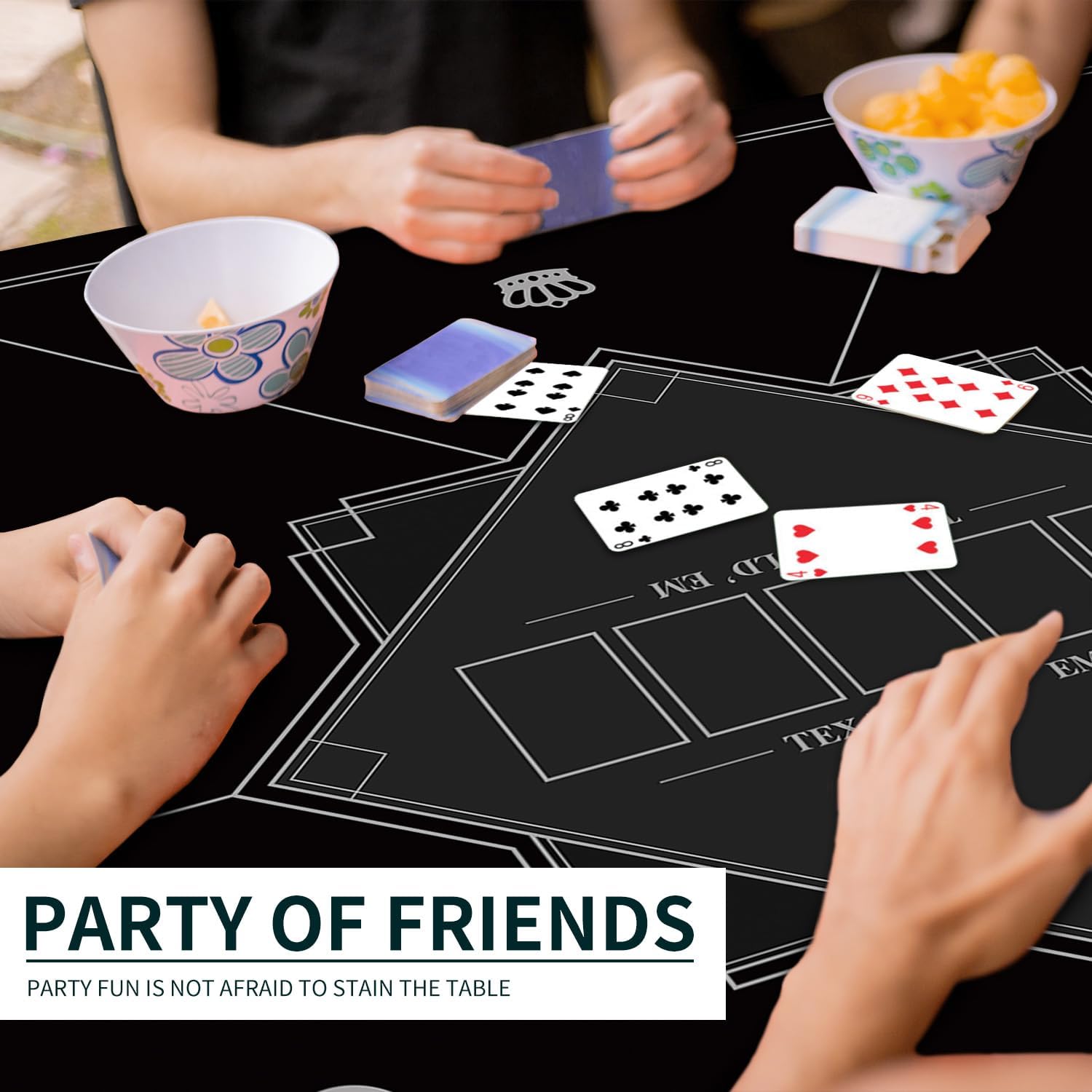 Black nuveti Square Foldable 6-Player Texas Poker Card Tabletop Layout Portable Anti-Slip Rubber Board Game Mat Texas Hold'em Poker Mat for Family Game, Casino, Party