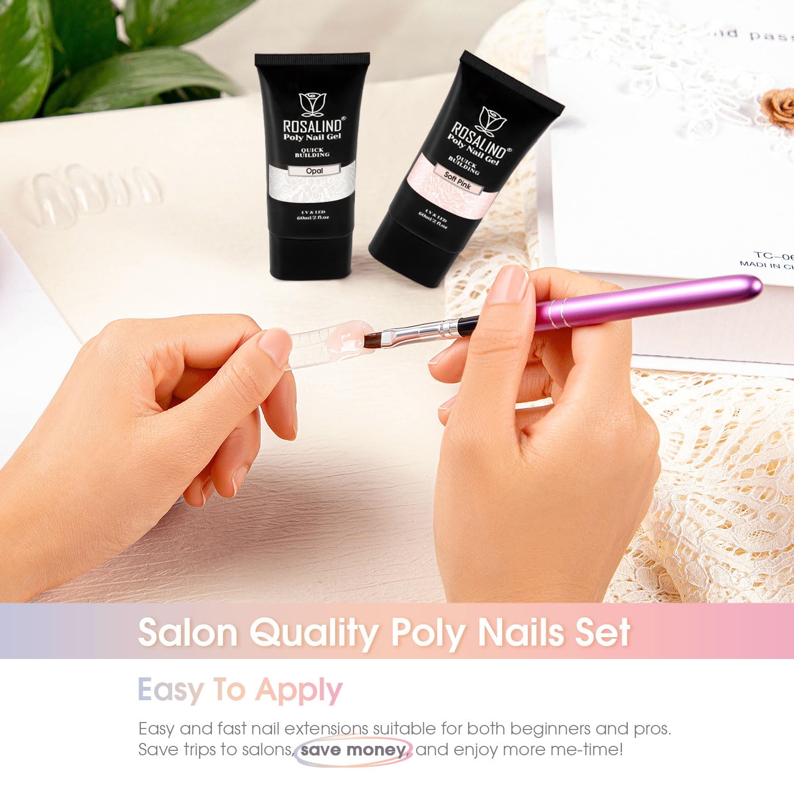 ROSALIND Rosa Bianco gel Unghie 2 Colori 60ml Pink White Acrylic Poly Nail Extention Estensione Smalti per Unghie Rapida Stampo Finger per Saloni Nail DIY
