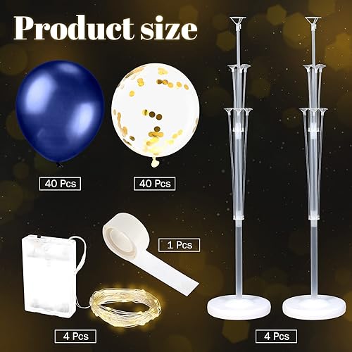 Miniatura 17 de Wettarn Juego de 4 columnas de globos para suelo con luz LED, kit de soporte de globos de torre para telón de fondo para bodas, cumpleaños, baby Oro