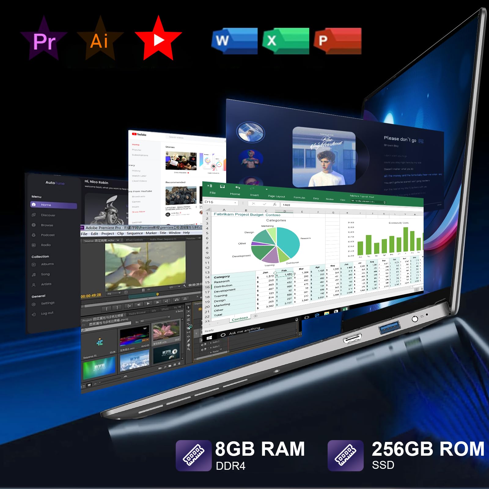 bvate Ordinateur PC Portable 14 Pouces 8+256Go Win11 Celeron N4020 Support 1 to SSD Expansion 2.4G+5G WiFi Bluetooth 4.2 USB HDMI 1920 x 1080 FHD Membrane de Clavier AZERTY - Argent-005