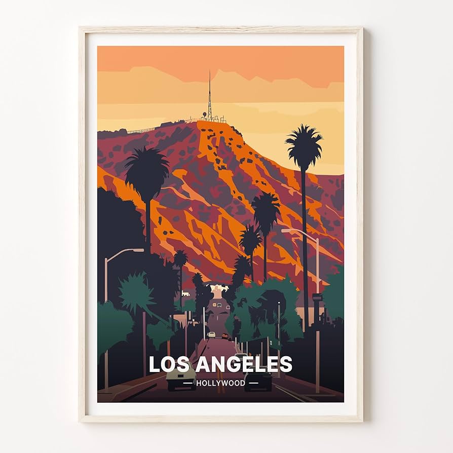 Amazon.com: Vintage Hollywood Sign Travel Poster, Los Angeles Wall