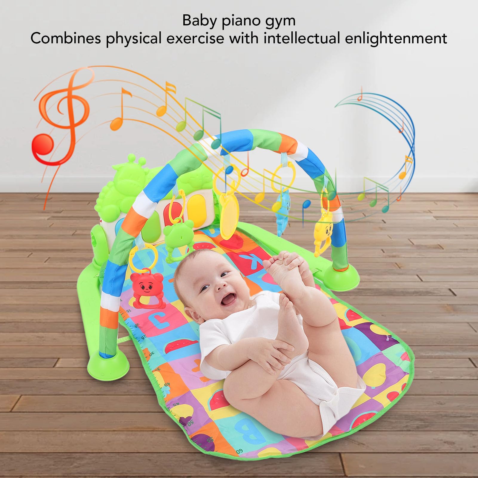 Baby Play Mat Gym Kick Piano Centrum aktywności z muzyką miękki materiał dla noworodka niemowlęcego maluchek 0 do 36 miesięcy Składany projekt obejmuje 5 odpinanych grzechotek i