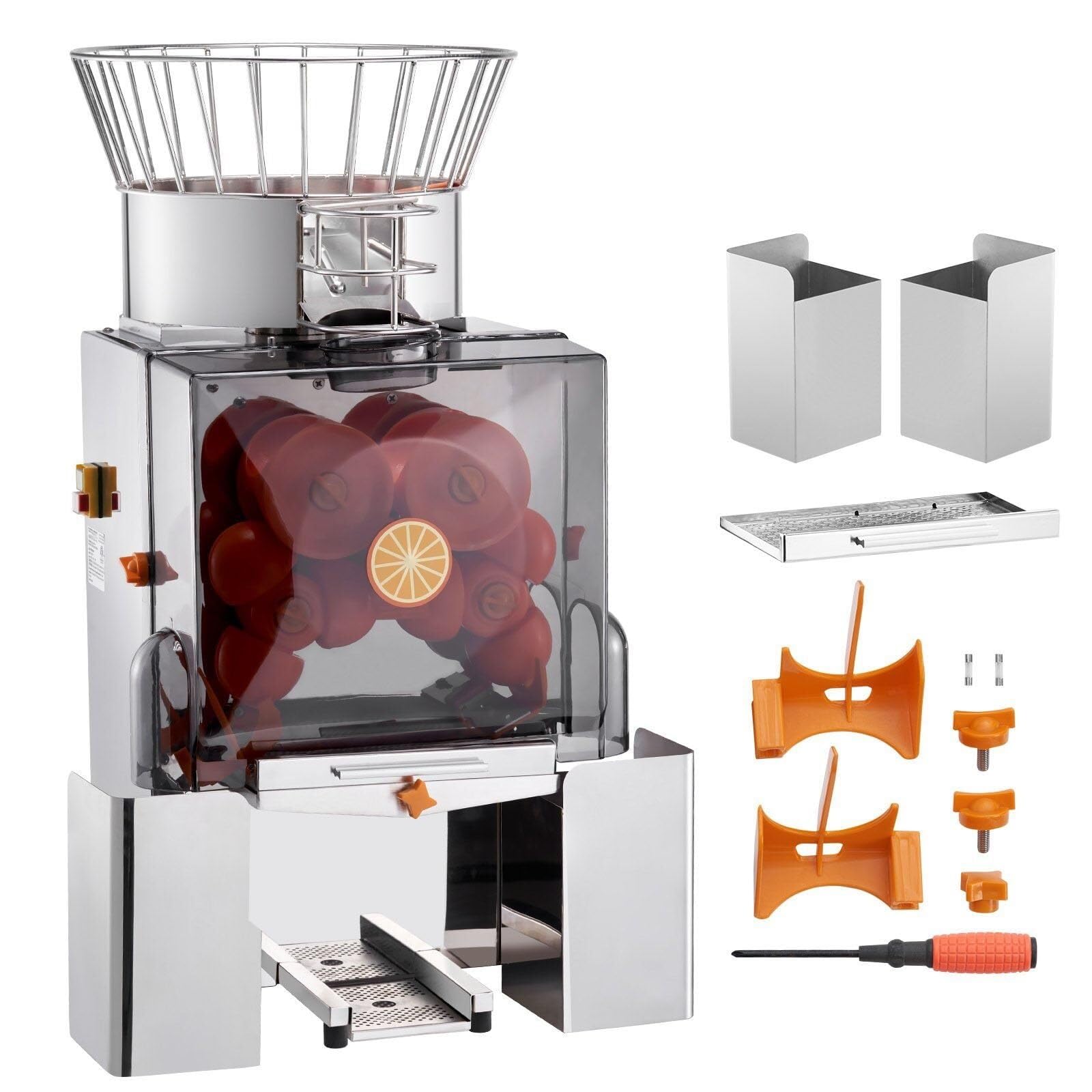 Commercial Orange Juicer Machine 120W Automatic Feeding Juice Extractor Stainless Steel w Pull-Out Filter Box PC Cover 2