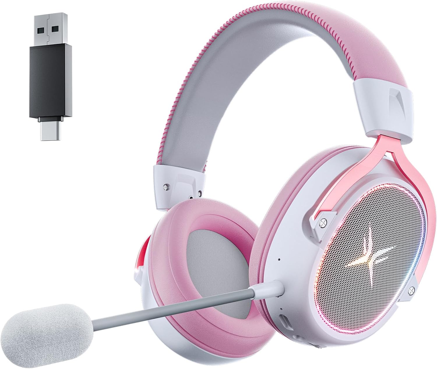 TAGRY 2.4GHz Wireless Gaming Headsets 7.1 Surround Sound Bluetooth Headphones 70H Playtime ENC Noise Cancelling Over Ear Game Headphone with Mic for PC Laptop Phone Pink TAGRY 2.4GHz Wireless Gaming Headsets 7.1 Surround Sound Bluetooth Headphones 70H Playtime ENC Noise Cancelling Over Ear Game Headphone with Mic for PC Laptop Phone Pink