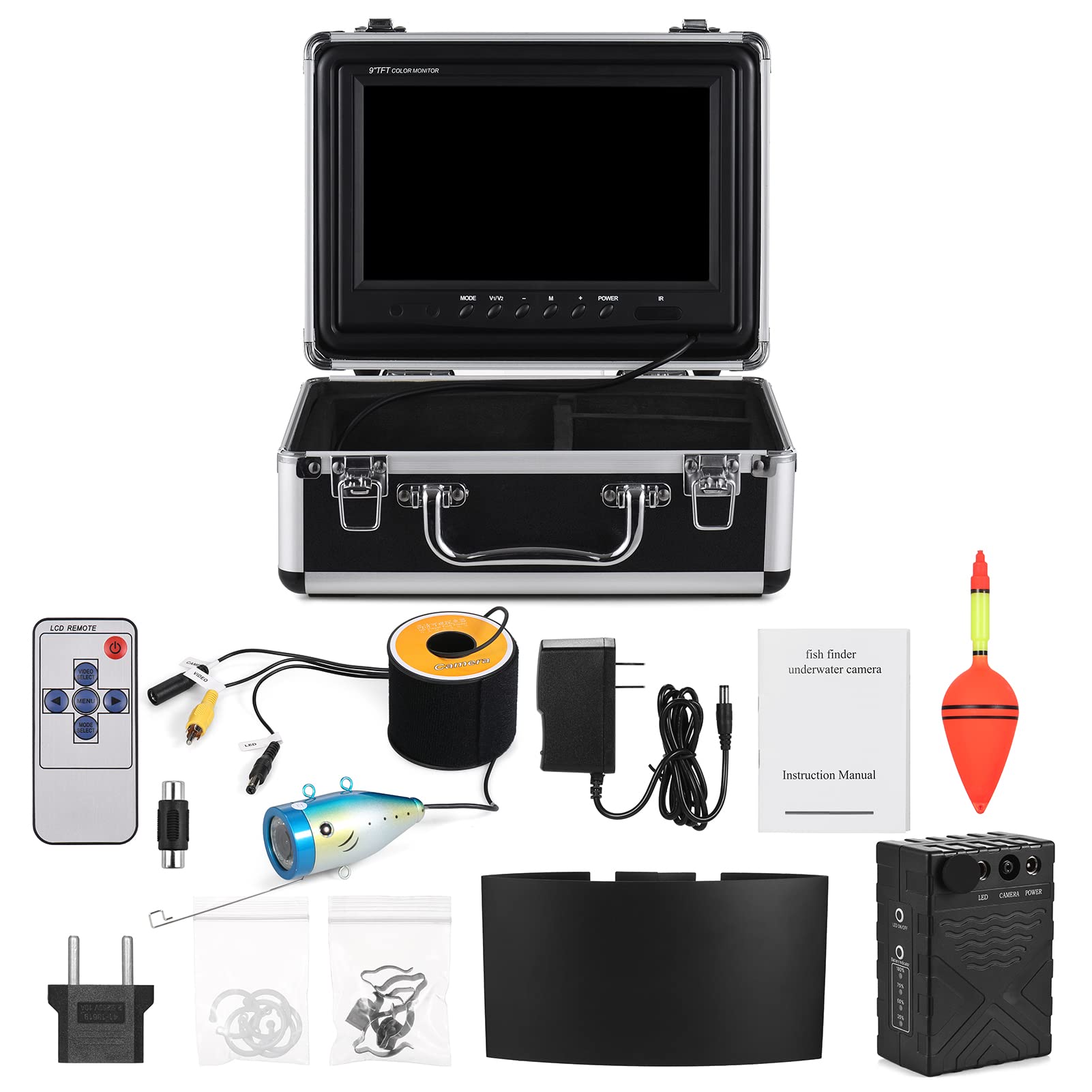 Fotocamera per la pesca sott'acqua, 1200TVL, telecamera subacquea, con 12 LED IR da 7 pollici/9 pollici, display LCD da 15 m/30 m/50 m, cavo IP68, impermeabile, per pesca sul ghiaccio