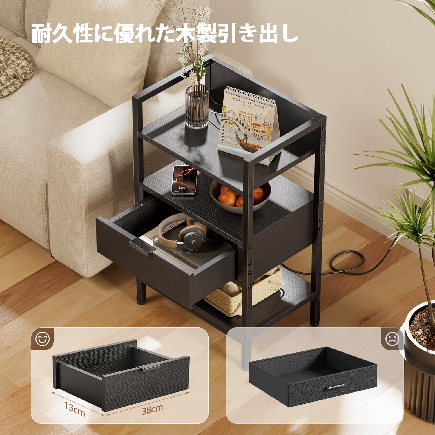Amazon｜HLFURNITURE サイドテーブル ナイトスタンド LEDライト