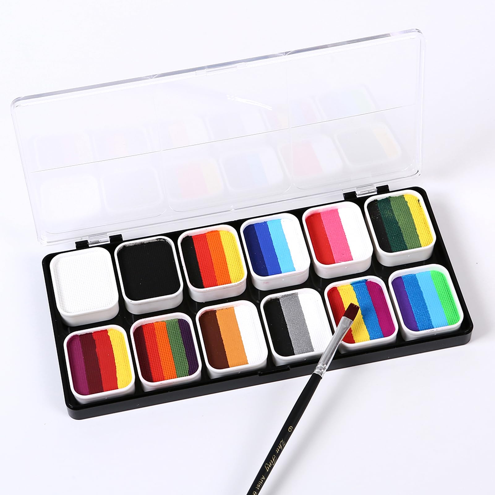Kit de maquillage facial à activation par eau Palette professionnelle Split Cakes avec 3 pinceaux Sûr non et corporel pour Halloween Cosplay