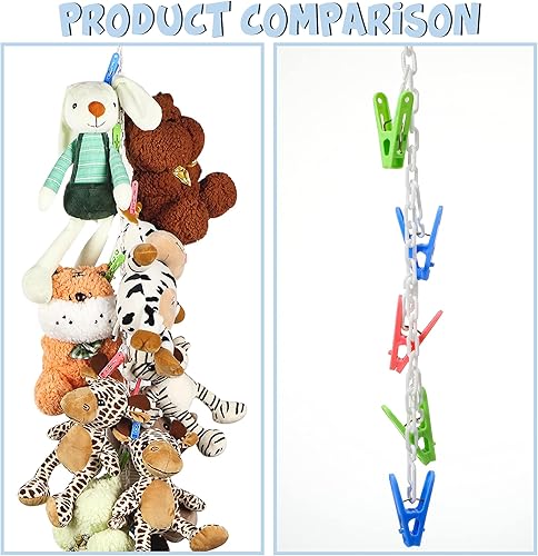 Miniatura 2 de Hotop Organizador colgante de cadena de almacenamiento de animales de peluche con clips de plástico, soporte para juguetes de peluche con ganchos