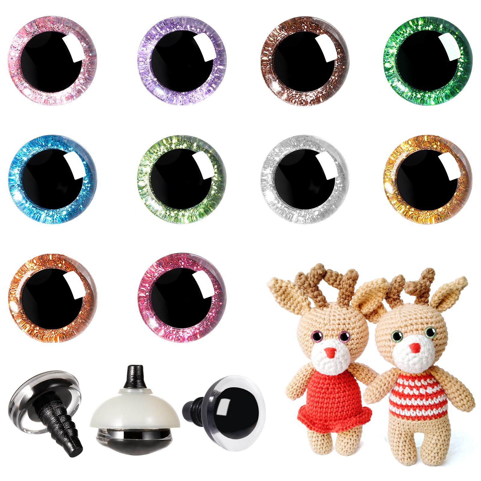 MUCUNNIA 200pcs 14mm 3D Glitter Safety Eyes with Washers for Amigurumi Doll