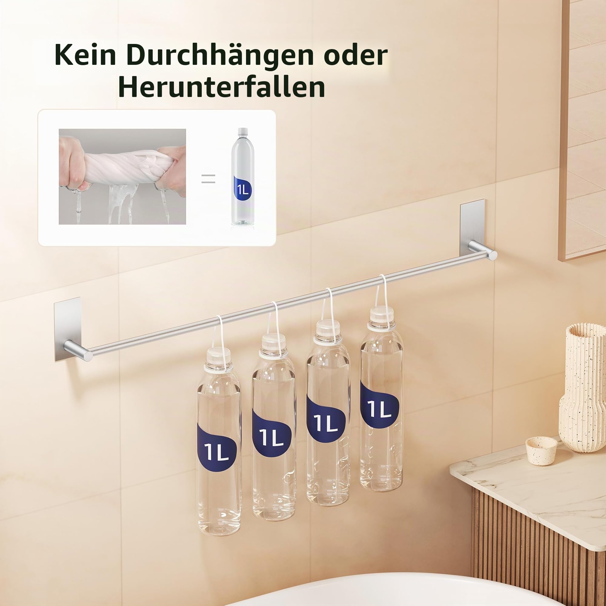 KES Handtuchhalter ohne Bohren Bad Handtuchstange Selbstklebend Badetuchhalter Edelstahl SUS 304 Handtuch Halterung Geschirrtuchhalter Kleben 75 cm Gebürstet, A7000S75B-2 | Kein Bohren erforderlich, geeignet für Küche, SUS304 Edelstahl, rostbeständig, wid