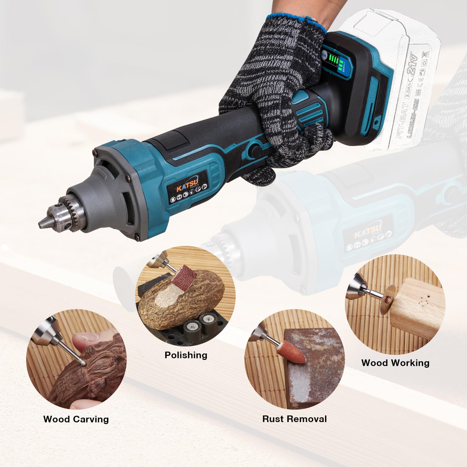 Smerigliatrice Assiale KATSU 21V Brushless Senza Fili - Mandrino 6mm, 4 Velocità, Ideale Per Lavori Di Precisione - Foto 5