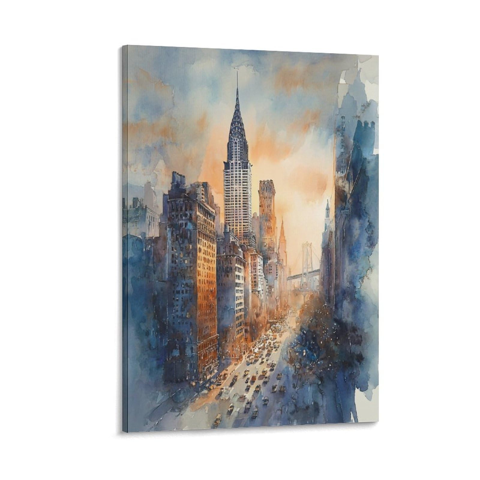 XWYMXZ New York Skyline 20x30inch(50x75cm) Vintage Travel Poster Watercolor Canvas Art