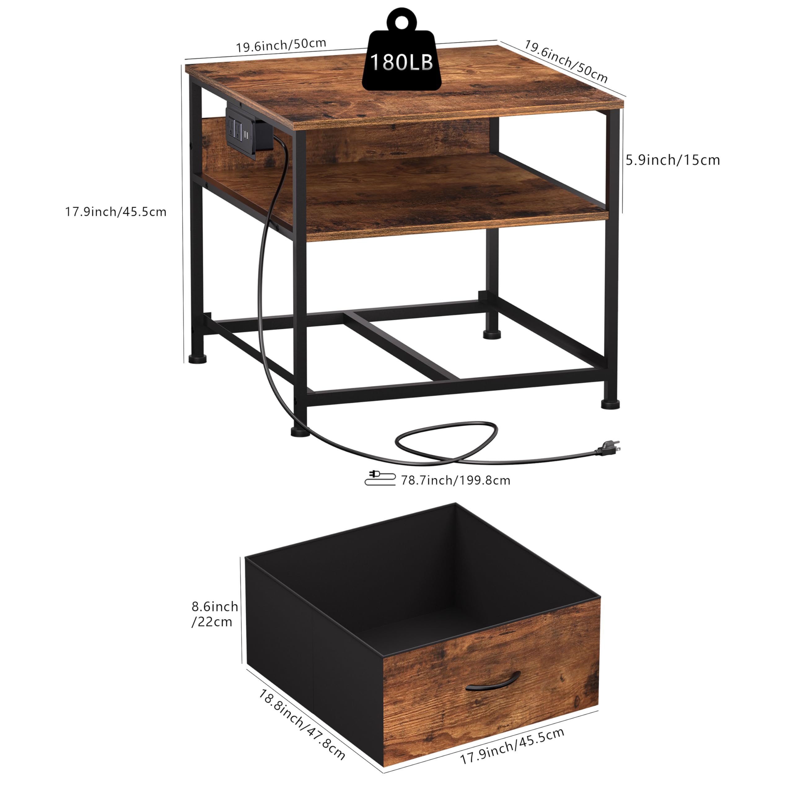 Unionly Mini mesa de refrigerador de 180 libras con estante de nevera con cajón, armario de nevera pequeño con almacenamiento, mini soporte de nevera resistente con estación de carga, 4 pies