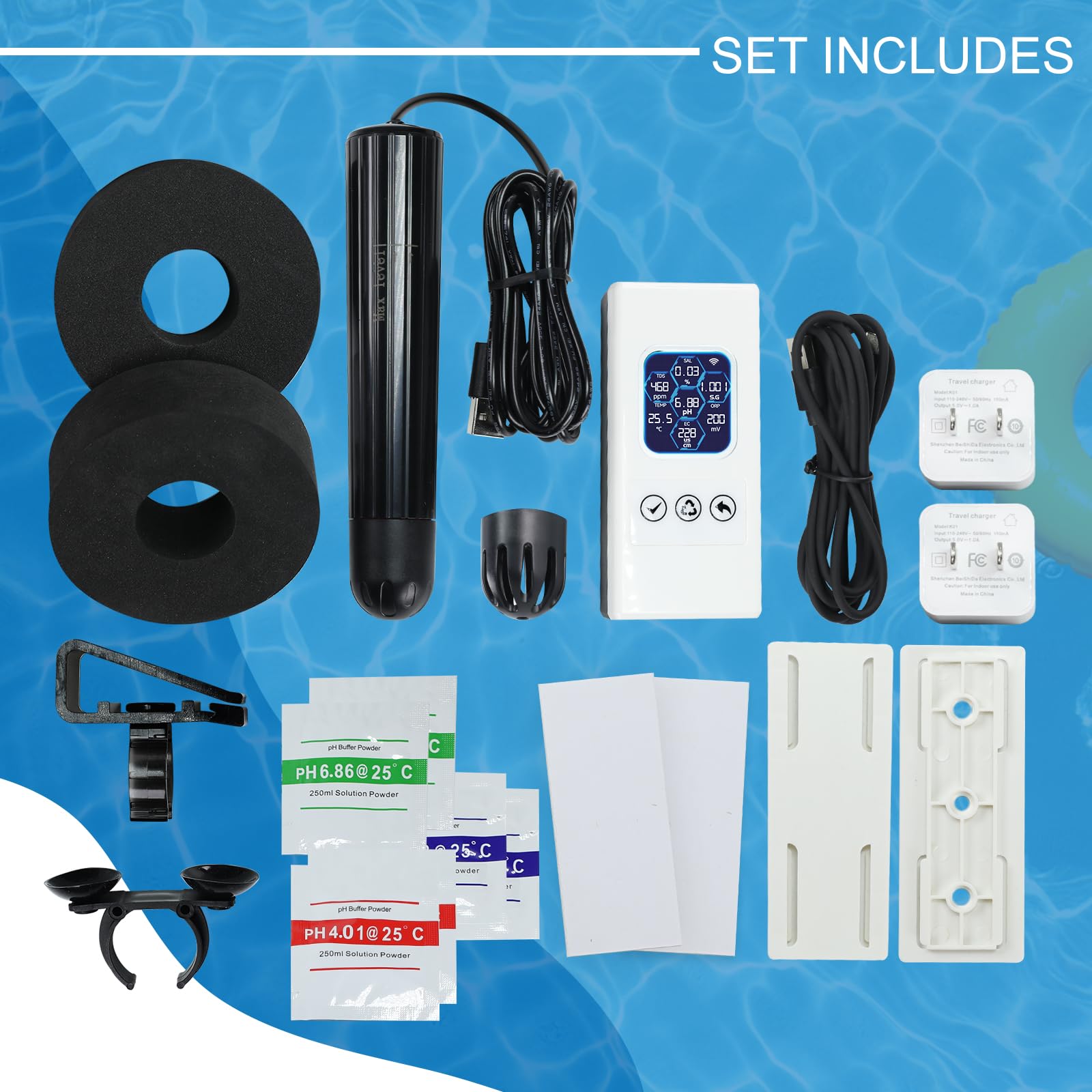 Smarter Wasserqualitätstest Wireless WiFi Multi-Parameter Wasserqualitätsmesser für pH/ORP/TDS/EC/Salinität/SG/Temp Überwachung Echtzeit-Warnungen mit App-Verbindung für Aquarium, Salzwasser Nano